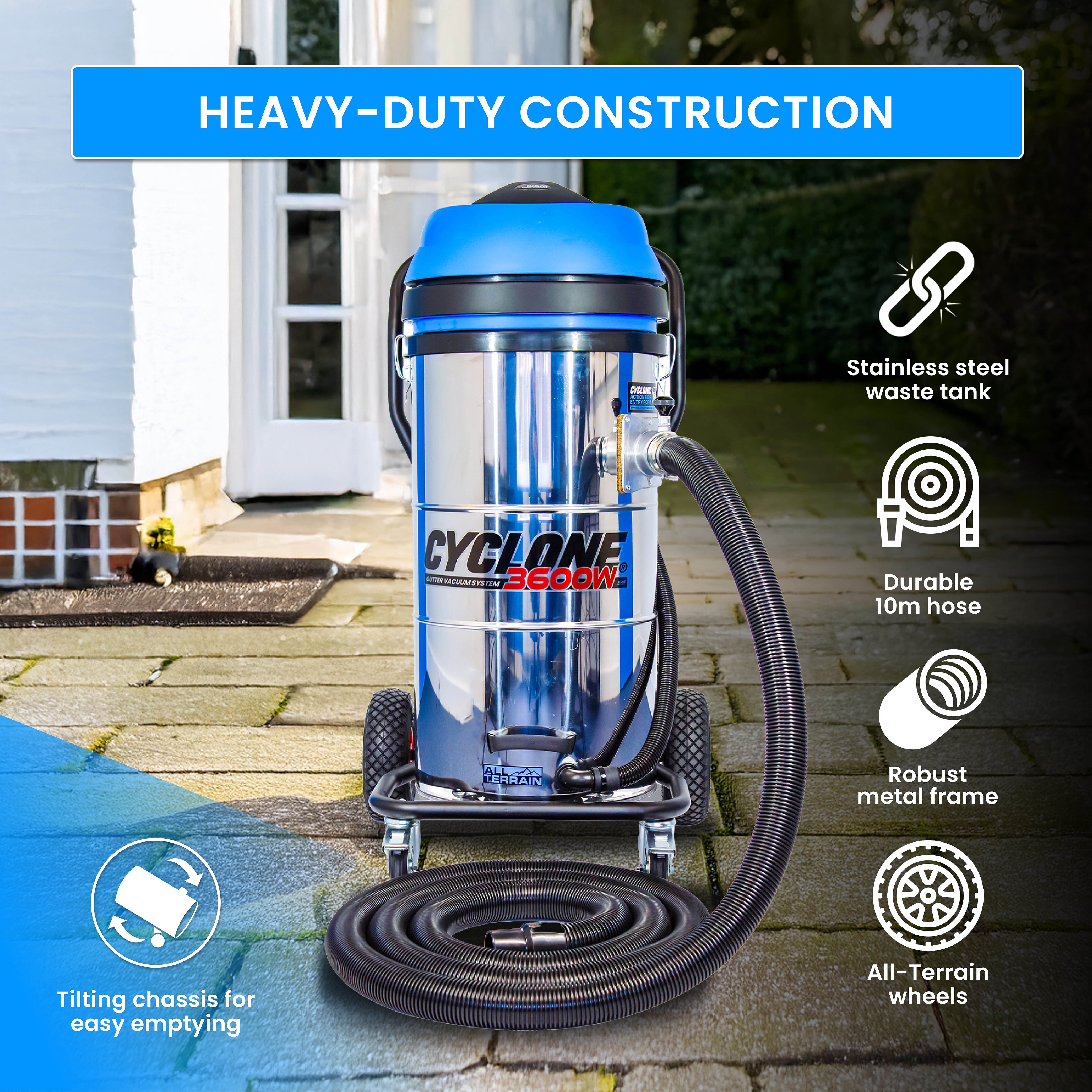 Kiam CYCLONE® All Terrain Gutter Vacuum System 3600W 100L Stainless Steel
