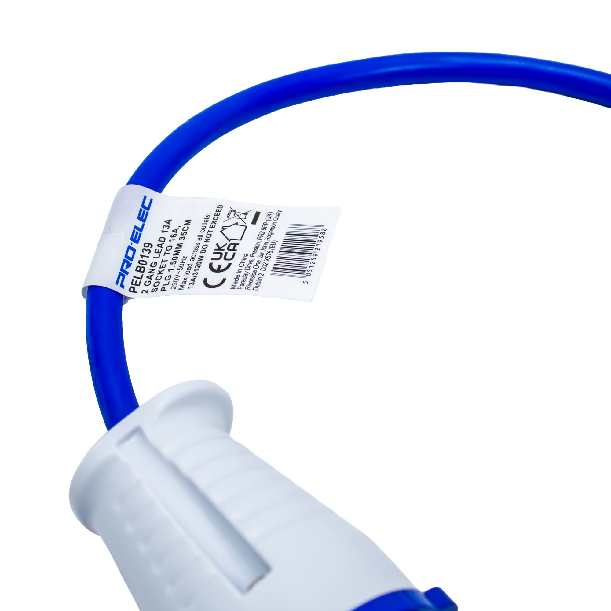 16A to Twin 13A Fly Lead - 35cm Heavy-Duty - 1.5mm² Cable - close-up