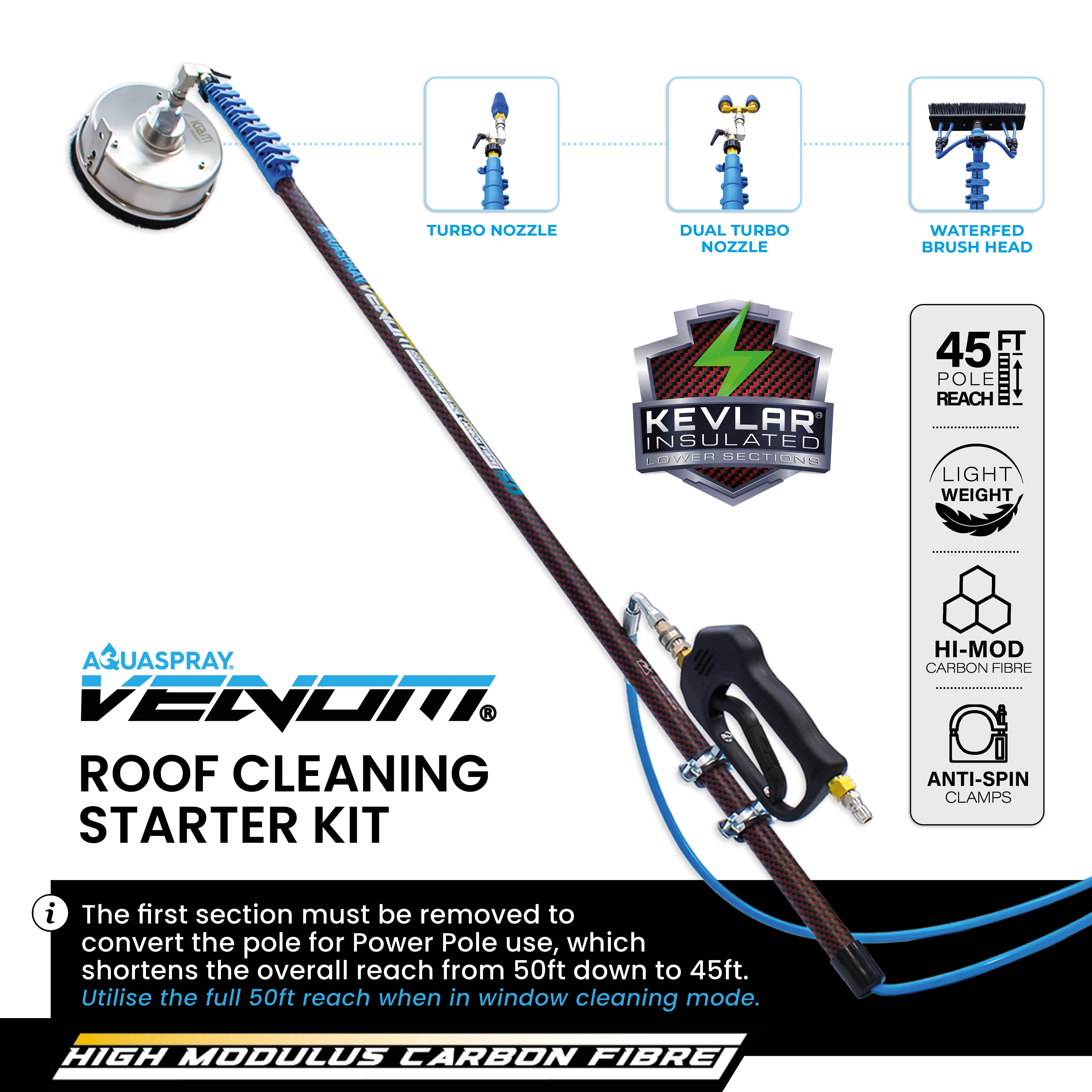 Roof cleaning Starter Package - Venom Power Pole + Surfacepro 12 + Turbo Nozzle