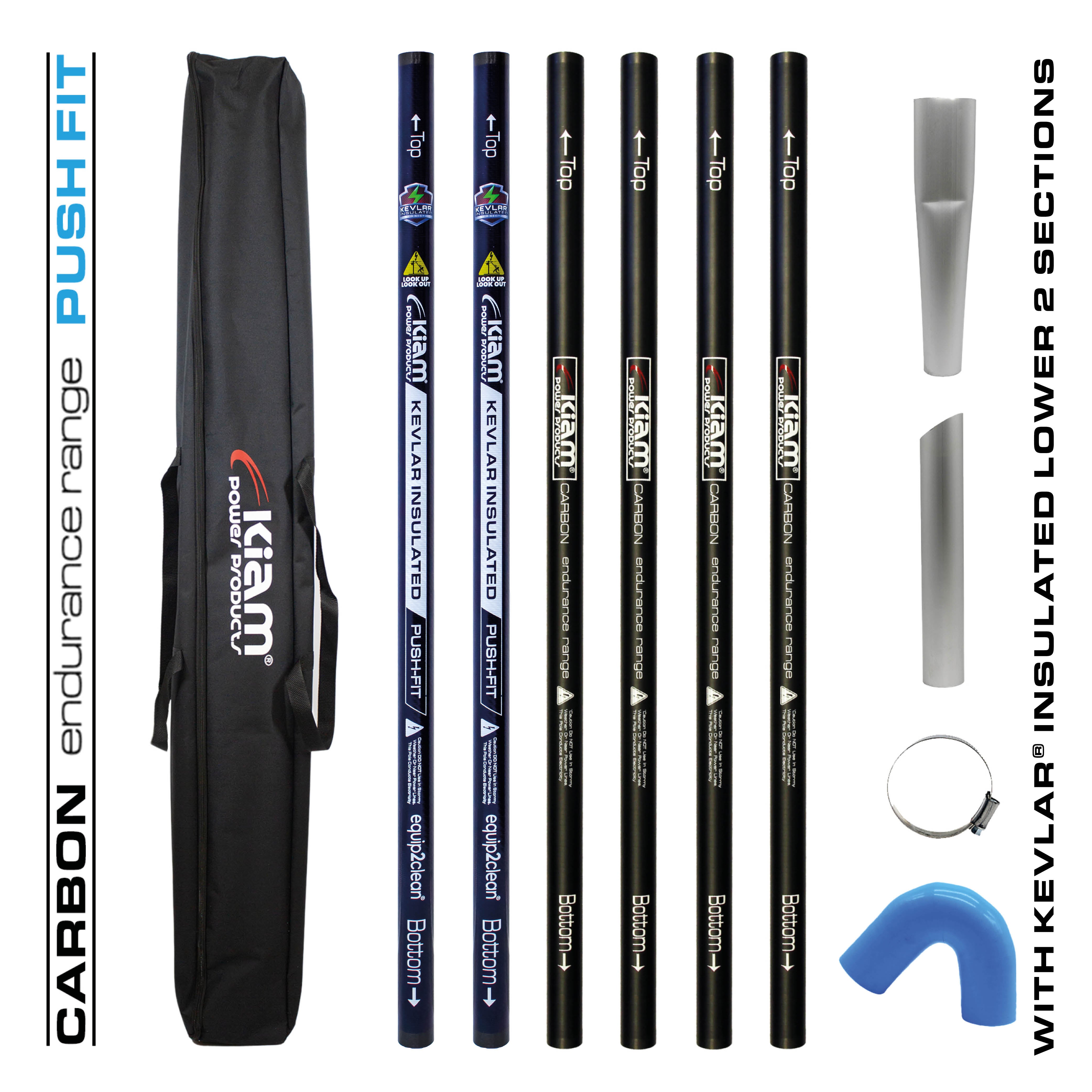 CARBON Fibre Endurance Range Push-fit Gutter Vacuum Pole Kit (51mm Diameter) 20ft-40ft Kits