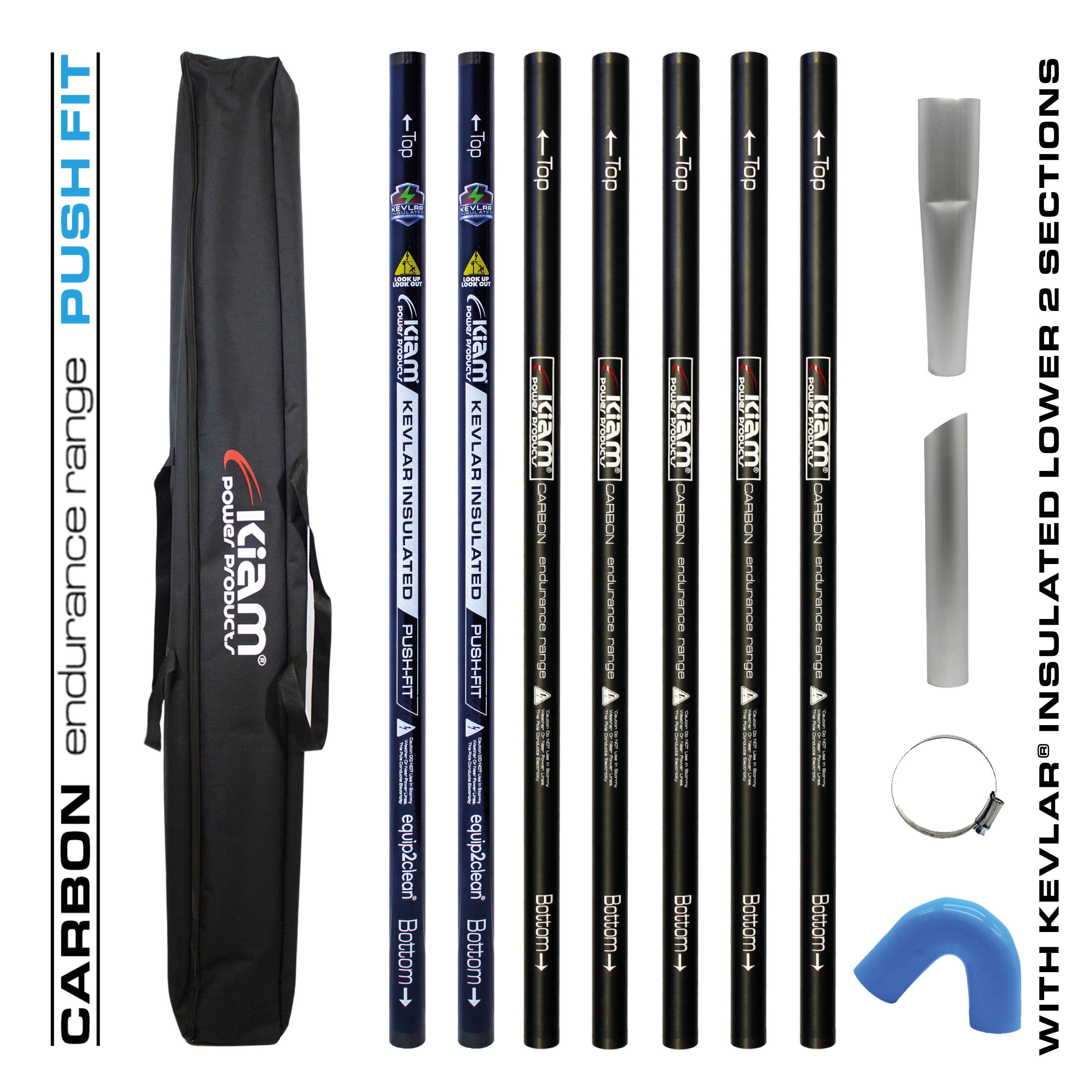 CARBON Fibre Endurance Range Push-fit Gutter Vacuum Pole Kit (51mm Diameter) 20ft-40ft Kits