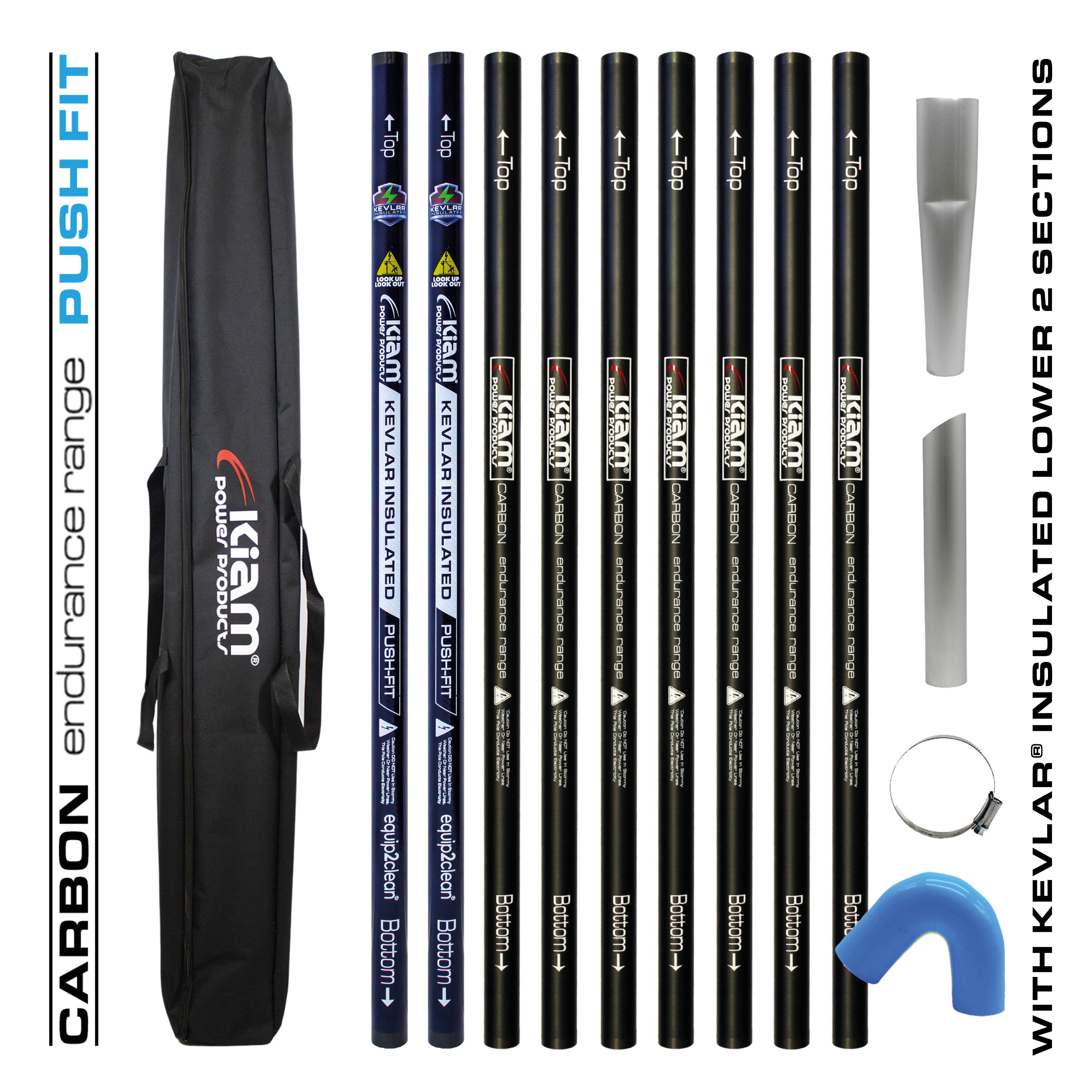 CARBON Fibre Endurance Range Push-fit Gutter Vacuum Pole Kit (51mm Diameter) 20ft-40ft Kits