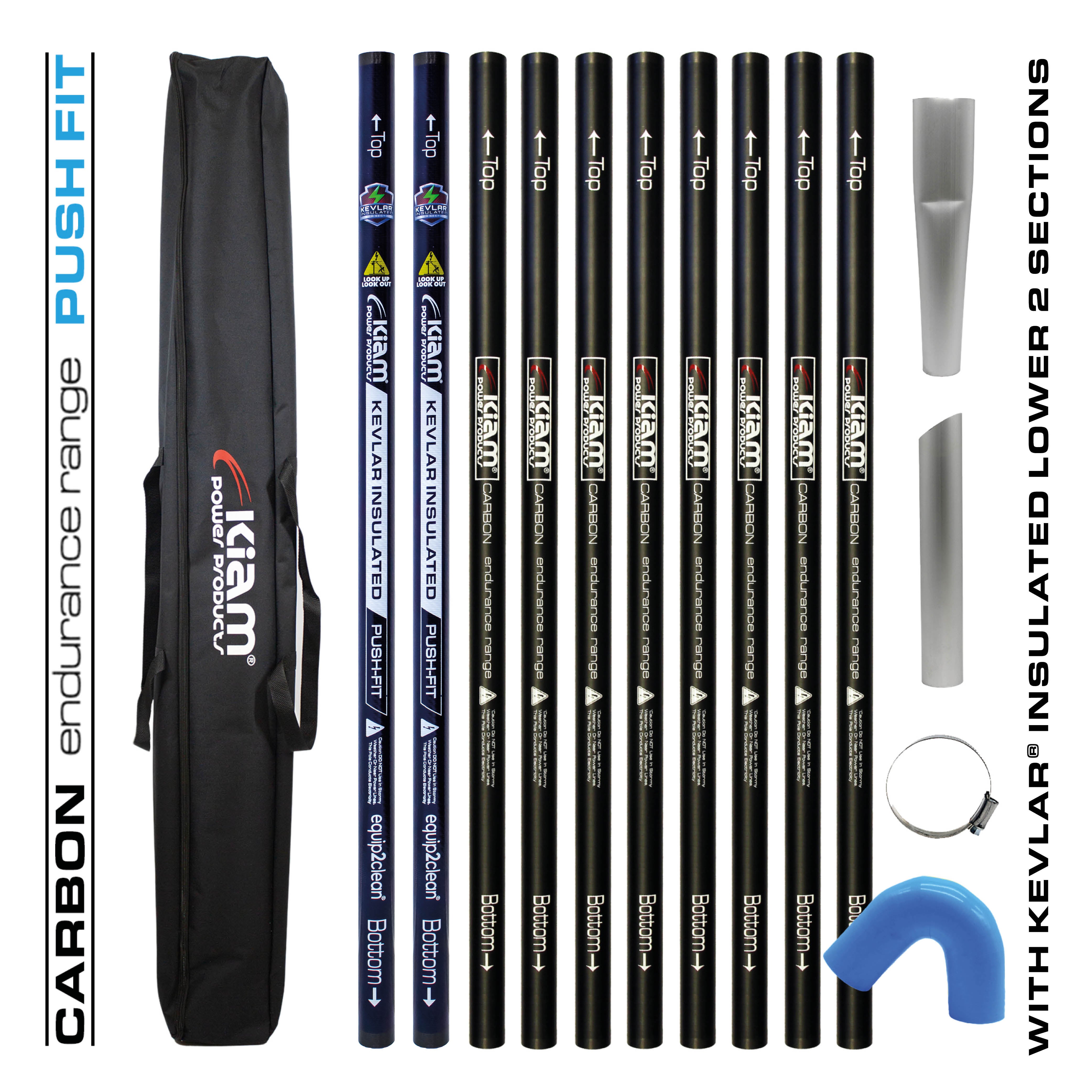 CARBON Fibre Endurance Range Push-fit Gutter Vacuum Pole Kit (51mm Diameter) 20ft-40ft Kits