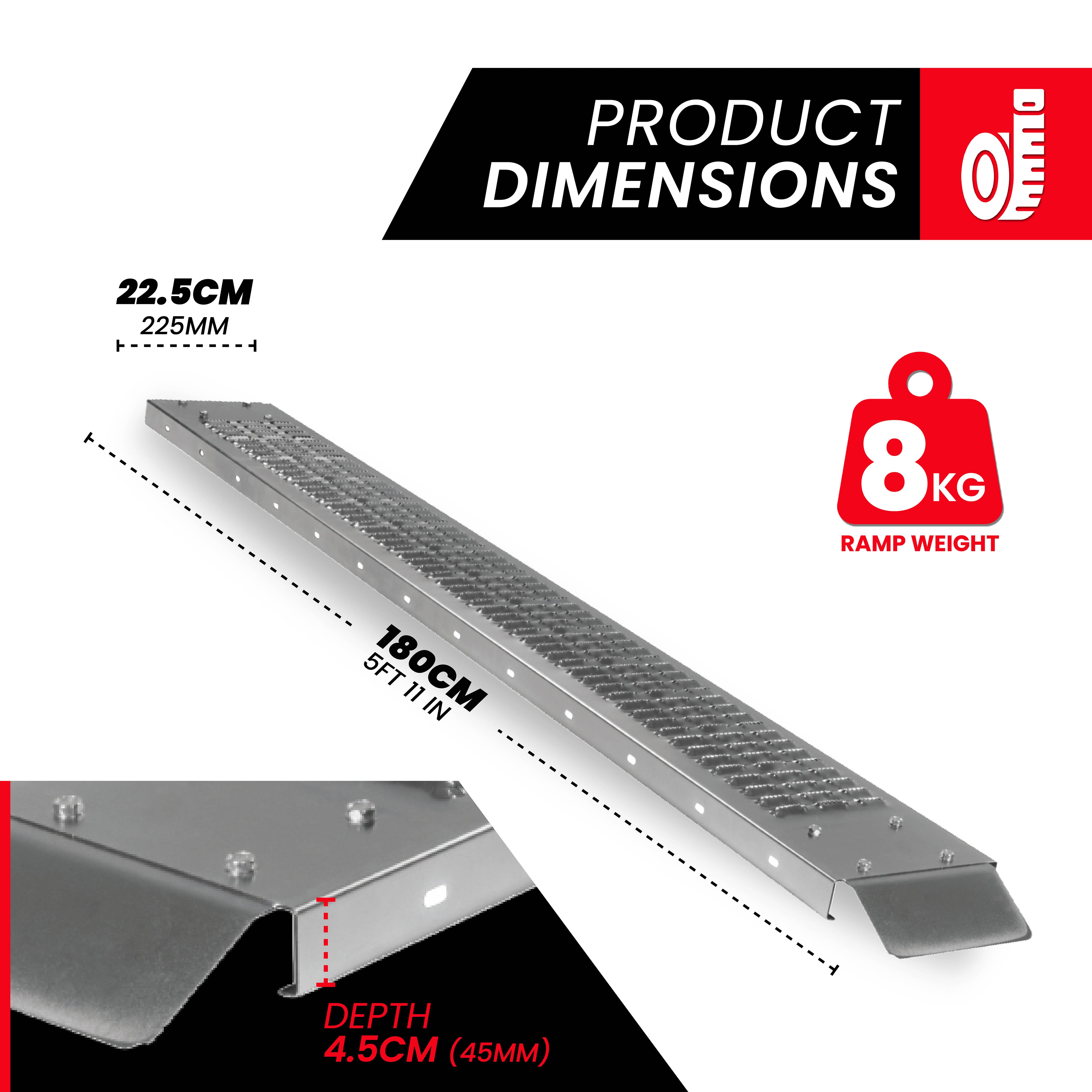 Loading Ramps 1.85m (Set of 2) Heavy Duty 400KG Loading Capacity