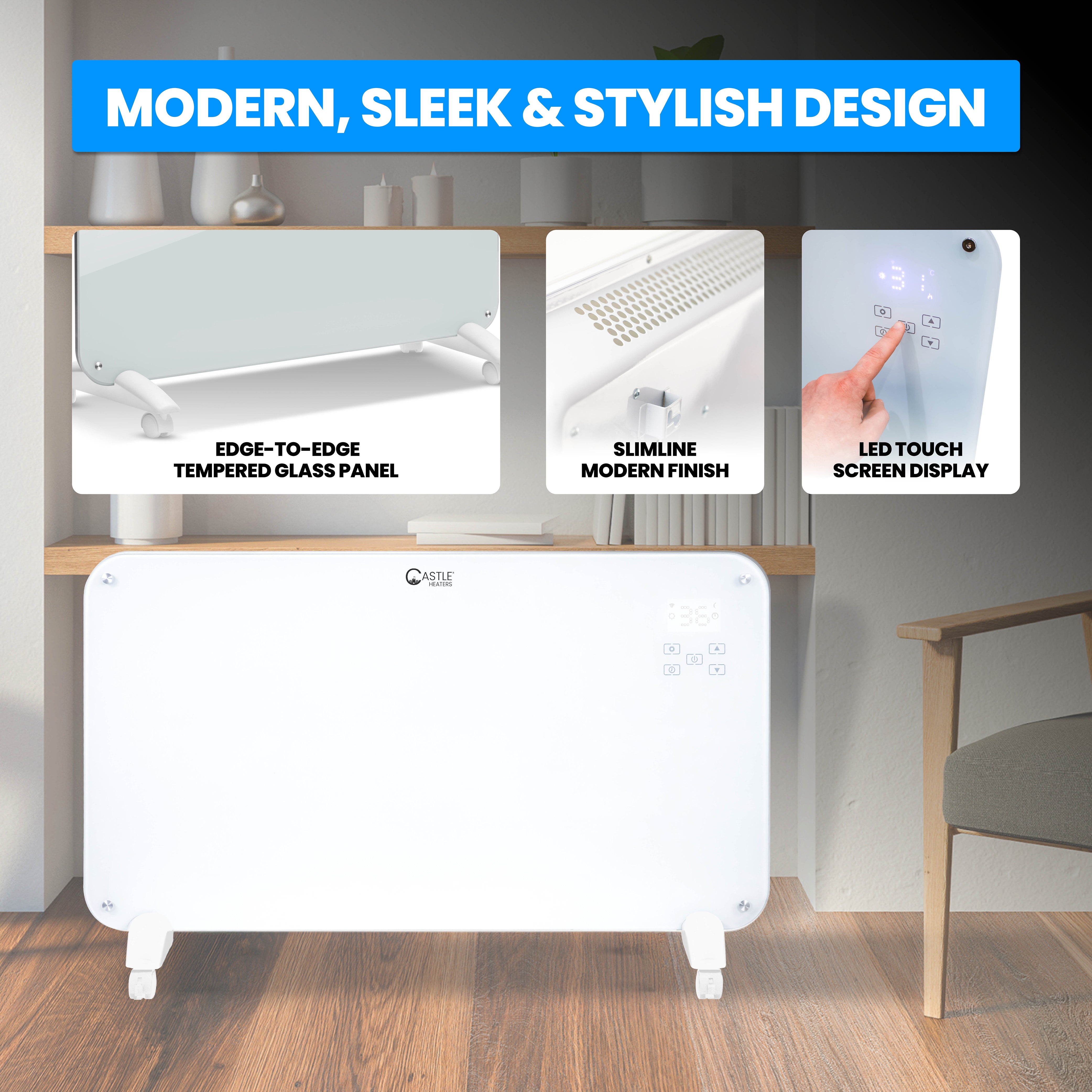 Designer Electric Glass Panel Heater 1000W With Smart WIFI Alexa, Remote Control and Timer - NR10