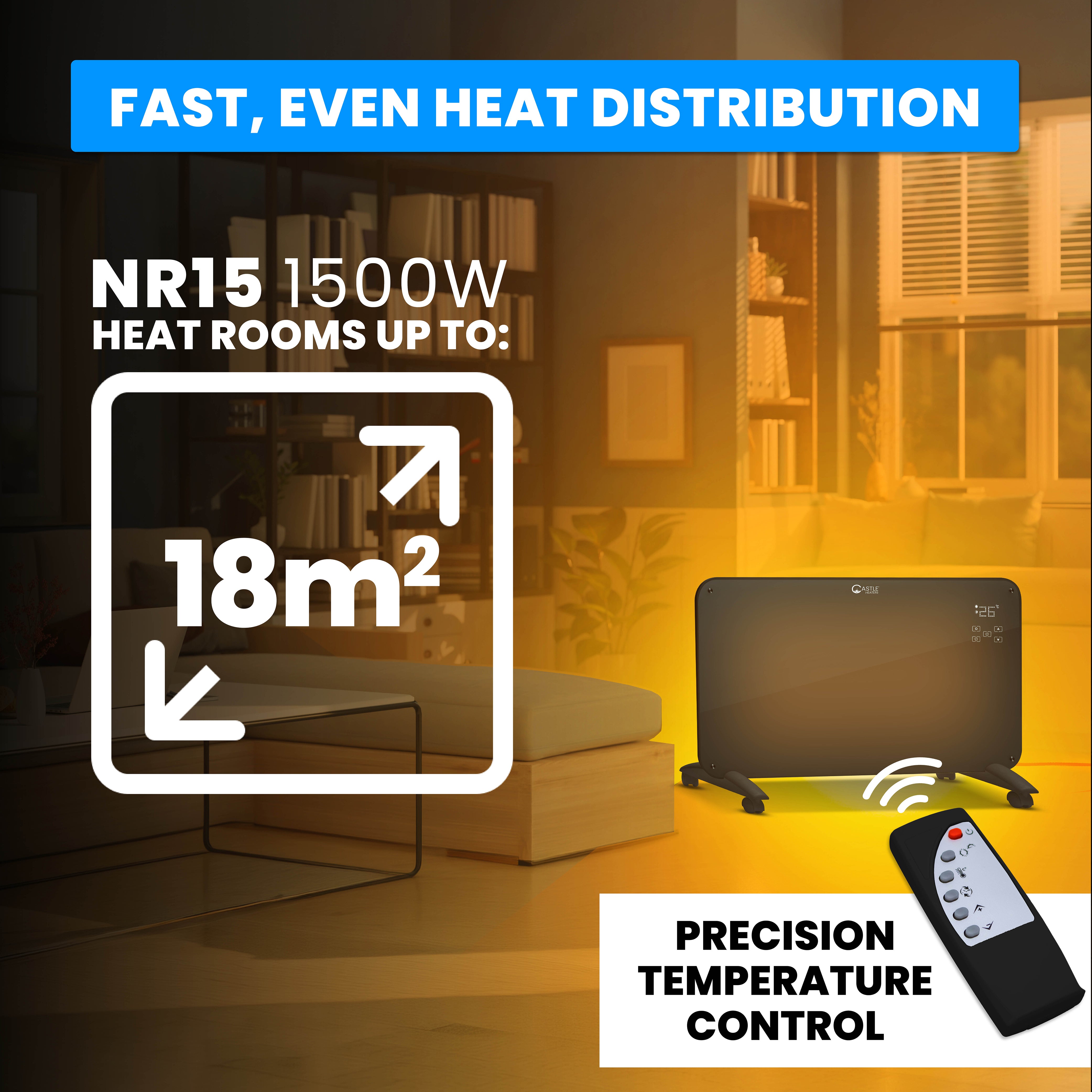 Designer Electric Glass Panel Heater 1500W With Smart WIFI Alexa, Remote Control and Timer - NR15