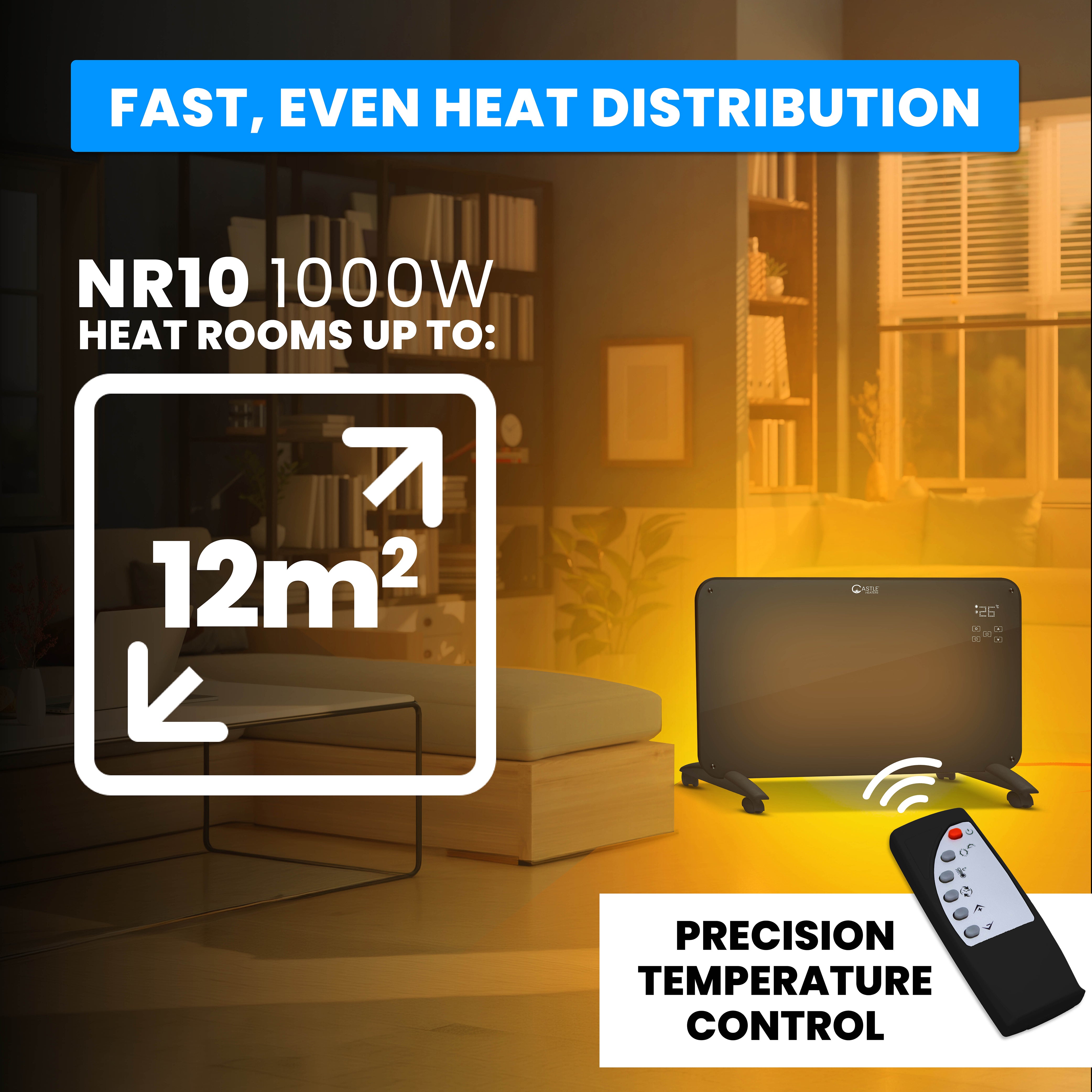 Designer Electric Glass Panel Heater 1000W With Smart WIFI Alexa, Remote Control and Timer - NR10