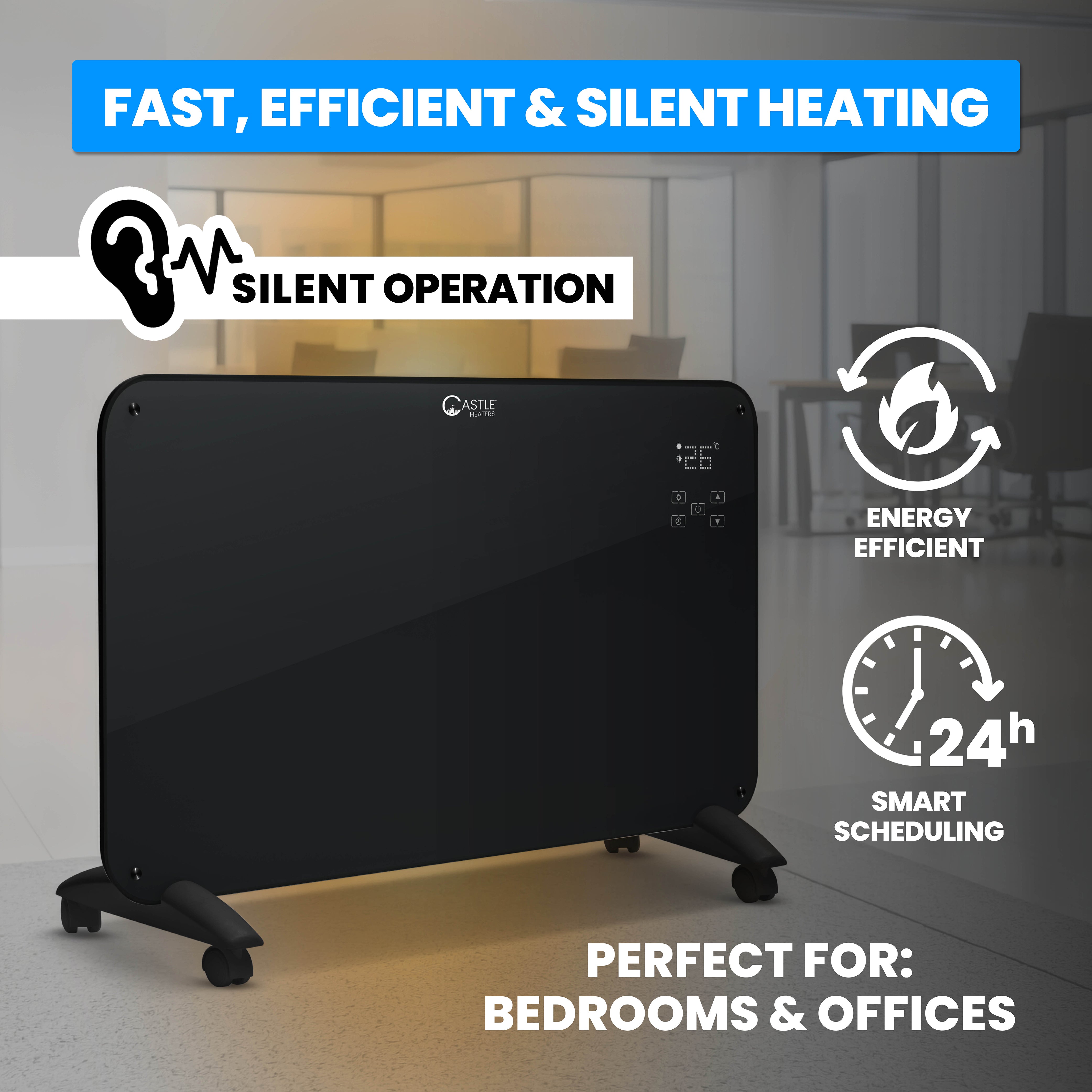Designer Electric Glass Panel Heater 2000W With Smart WIFI Alexa, Remote Control and Timer - NR20