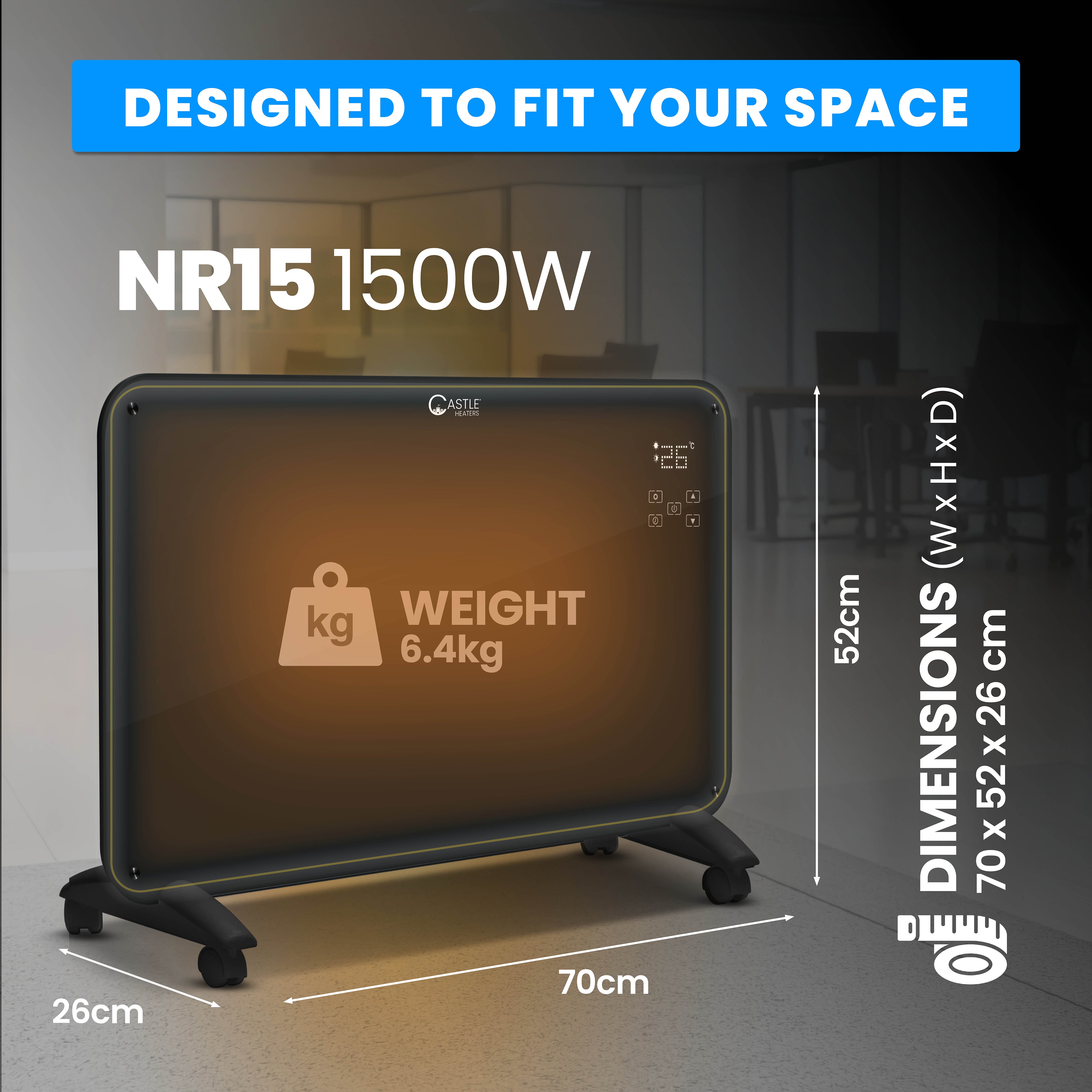 Designer Electric Glass Panel Heater 1500W With Smart WIFI Alexa, Remote Control and Timer - NR15