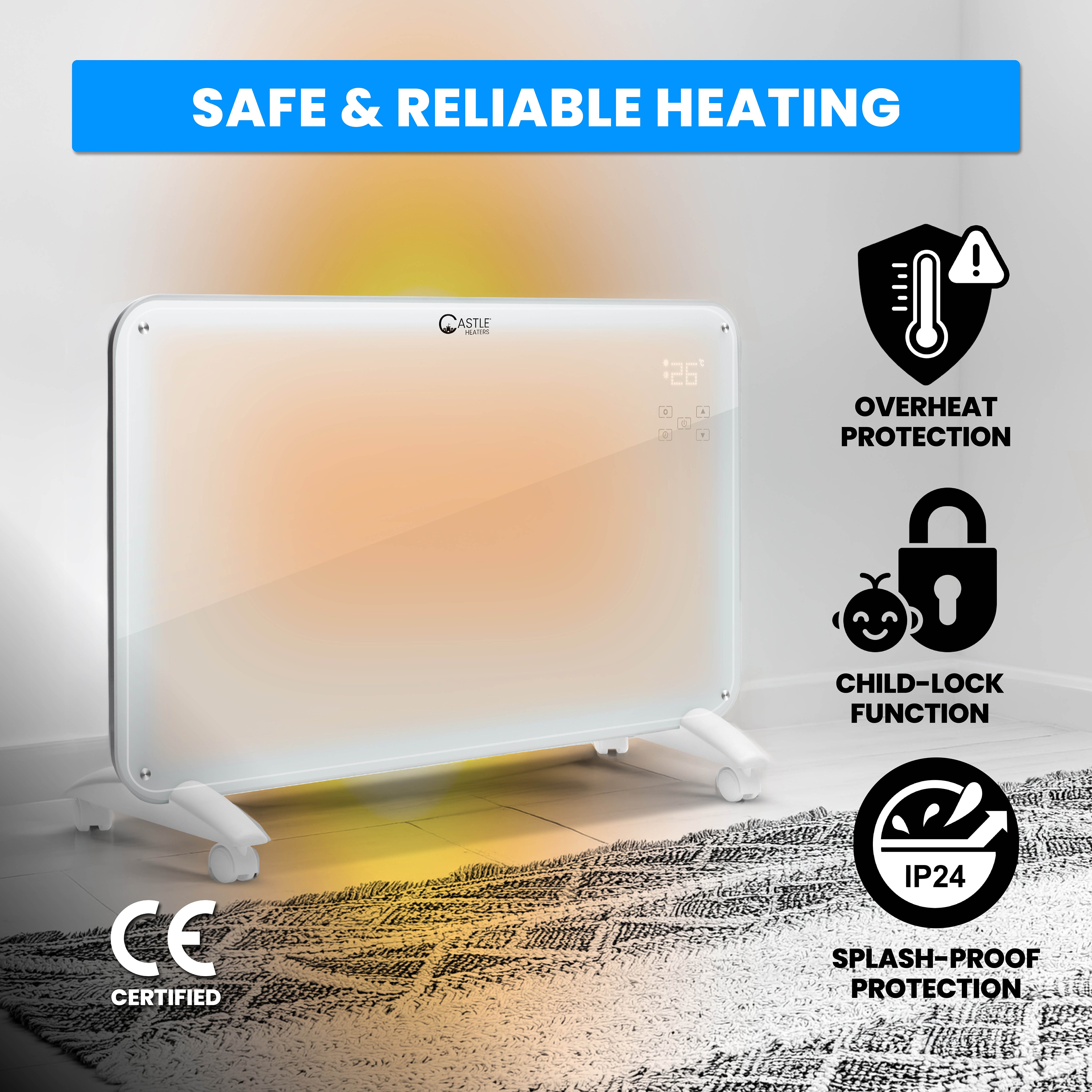 Designer Electric Glass Panel Heater 1000W With Smart WIFI Alexa, Remote Control and Timer - NR10