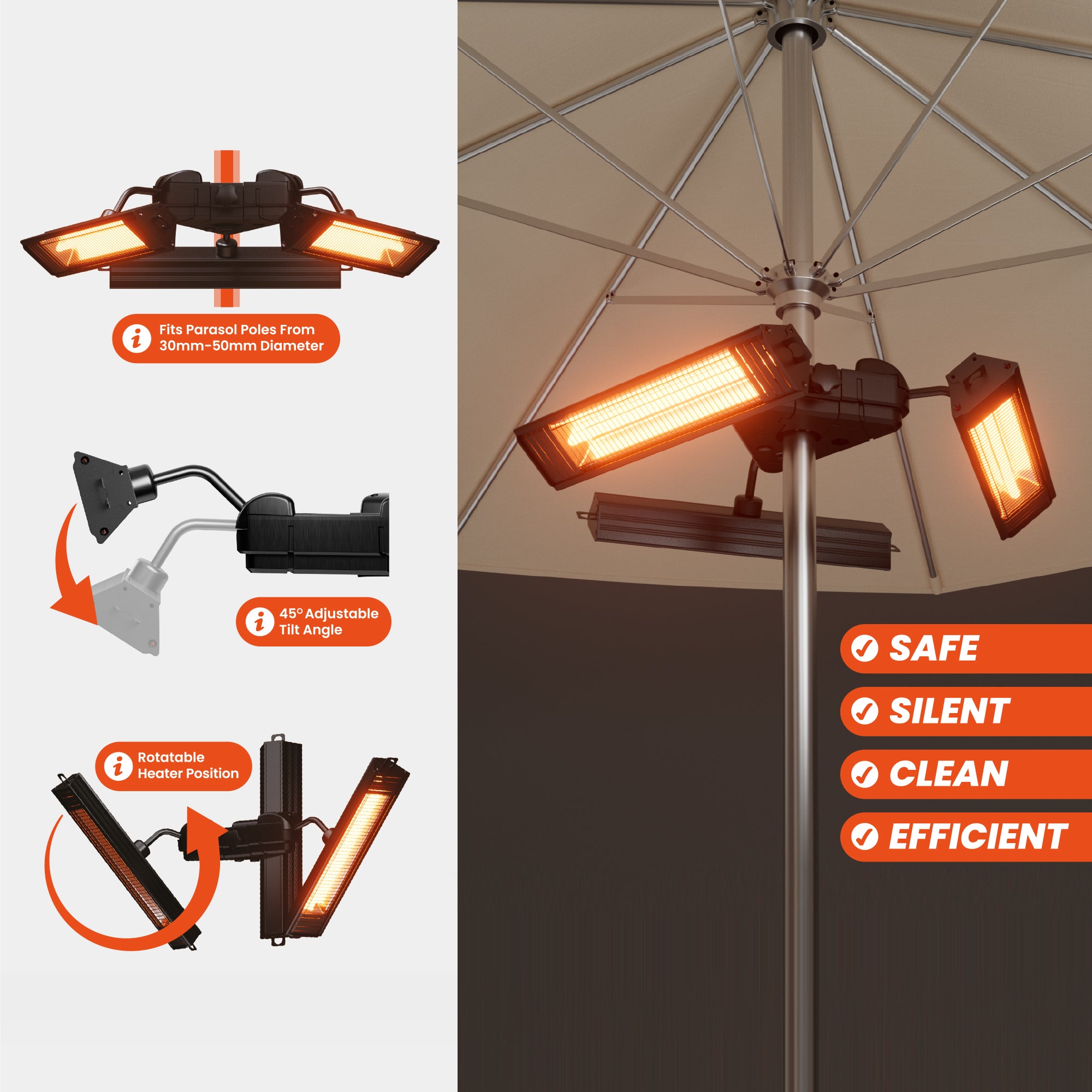 Infrared 3KW Triple Parasol Heater