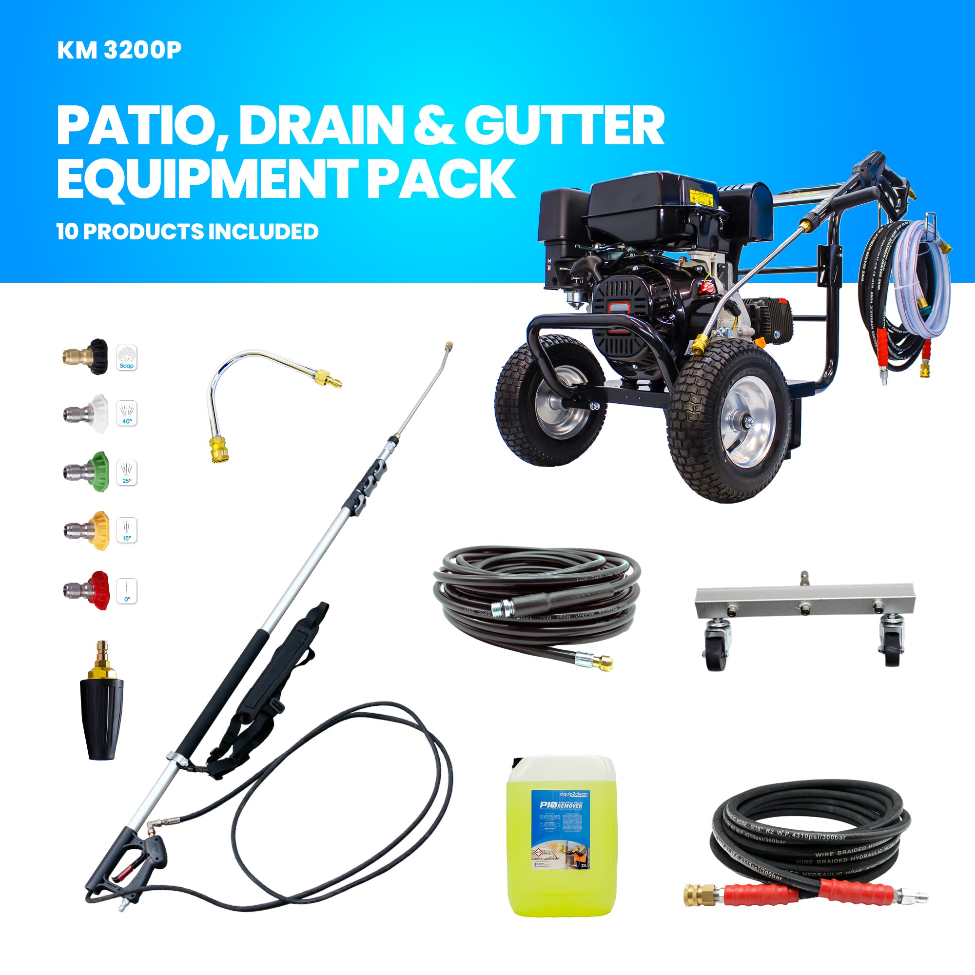 Ensemble de nettoyeur haute pression pour patio, drains et gouttières KM3200P