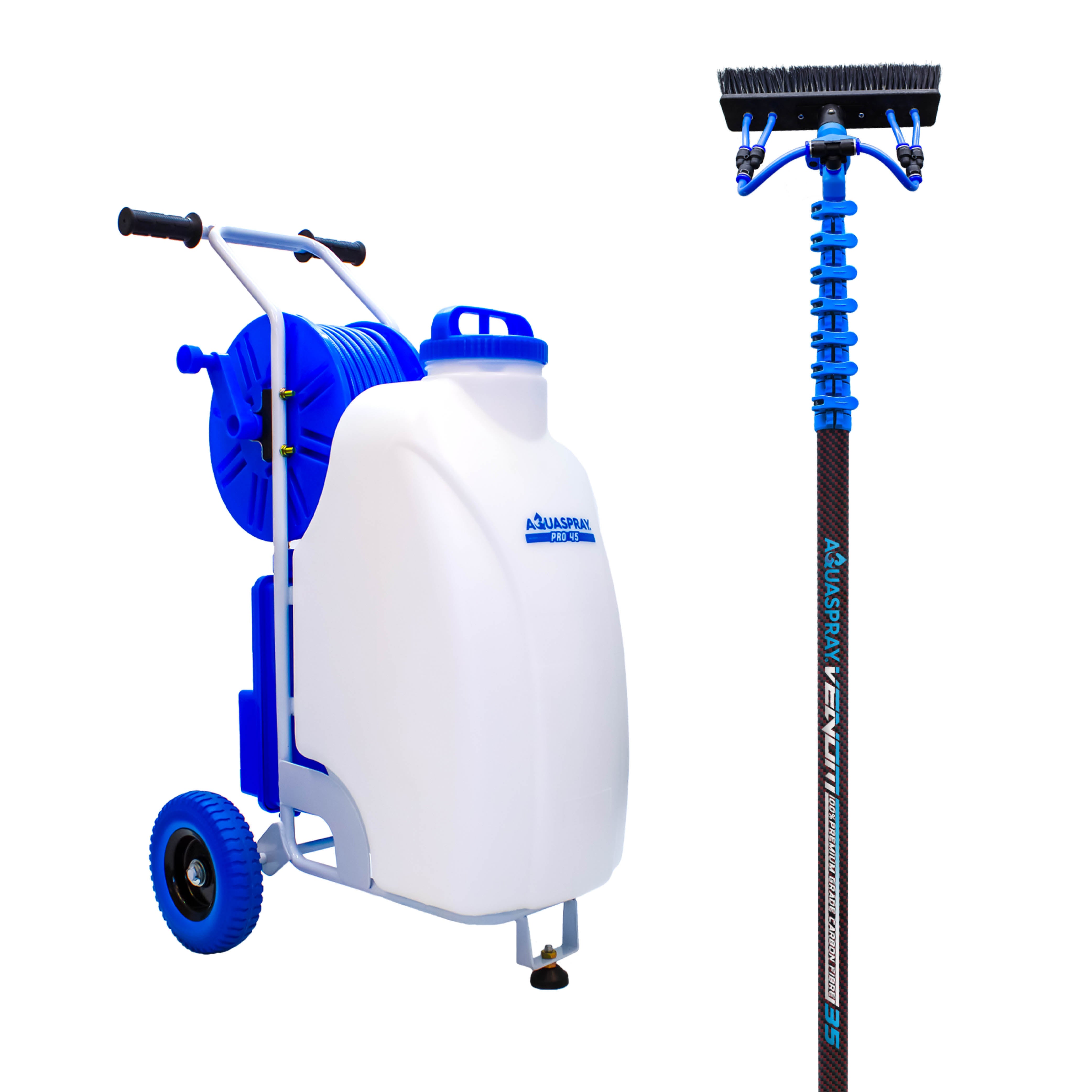 Aquaspray Pro 45L Battery Operated Water Spray Tank with Aquaspray® Venom 35ft 100% Carbon Fibre Waterfed Window Cleaning Pole