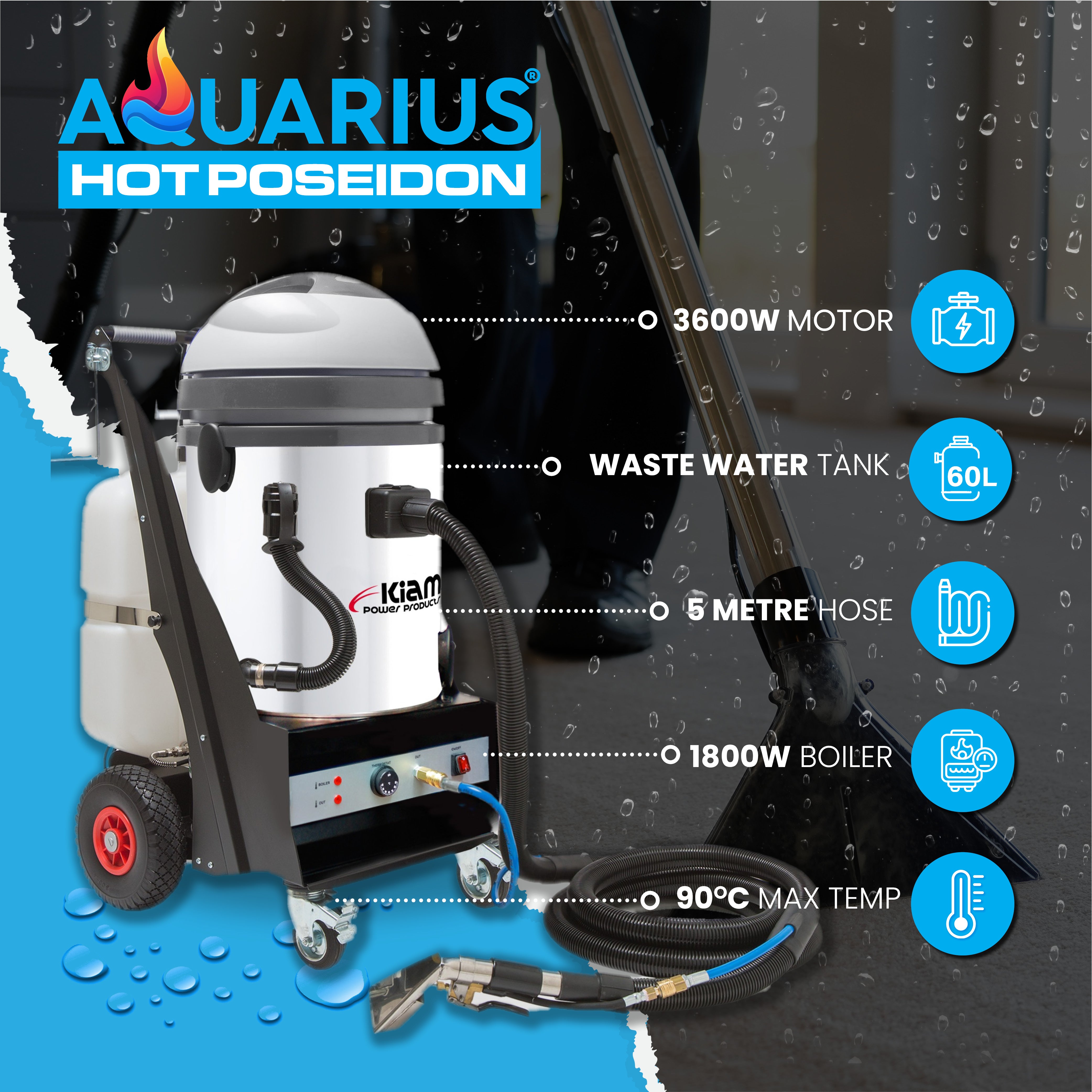 Aquarius Hot Poseidon Industrial Hot Water Carpet and Upholstery Cleaner