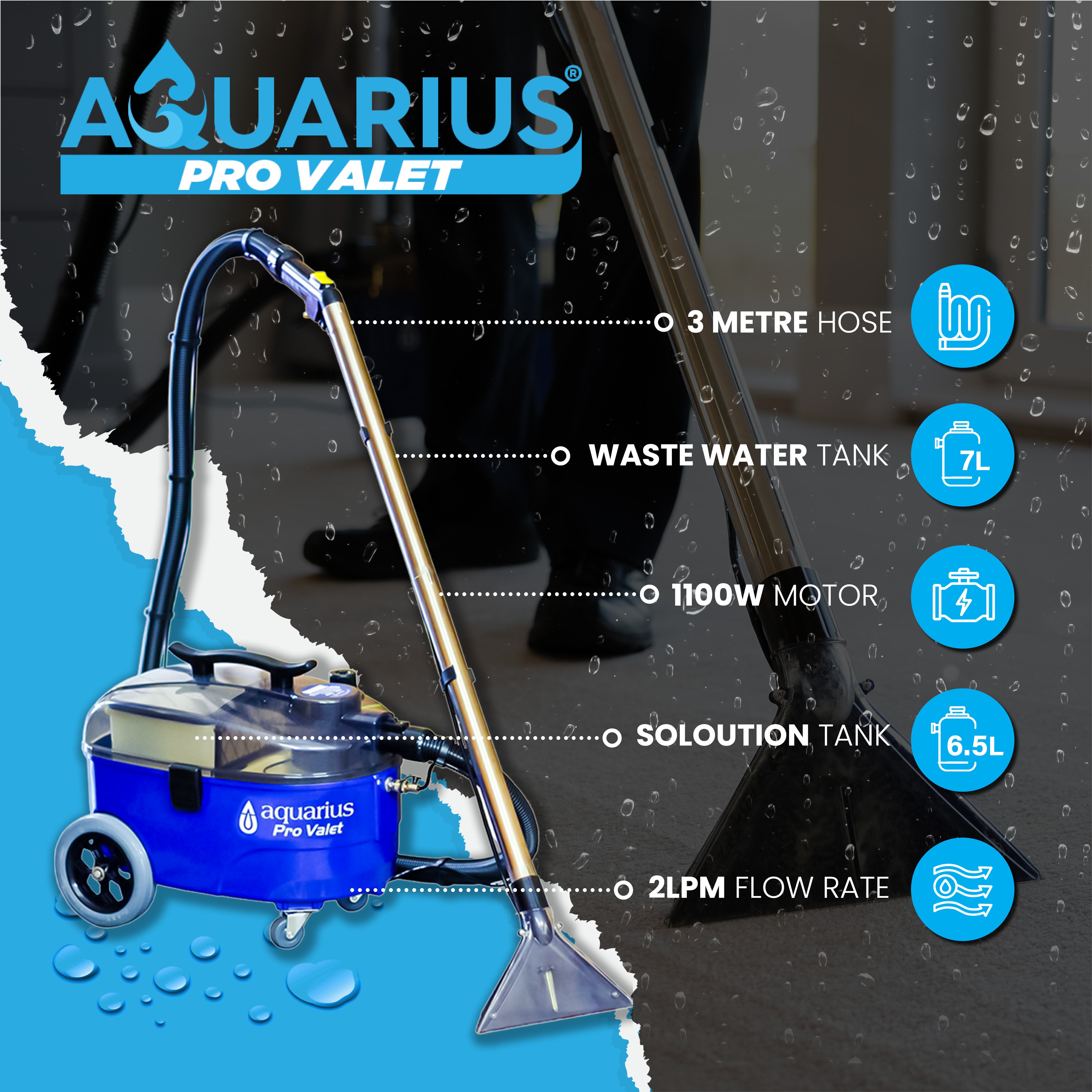 Aquarius Pro Valet Nettoyant pour tapis et tissus d'ameublement Machine de nettoyage de voiture