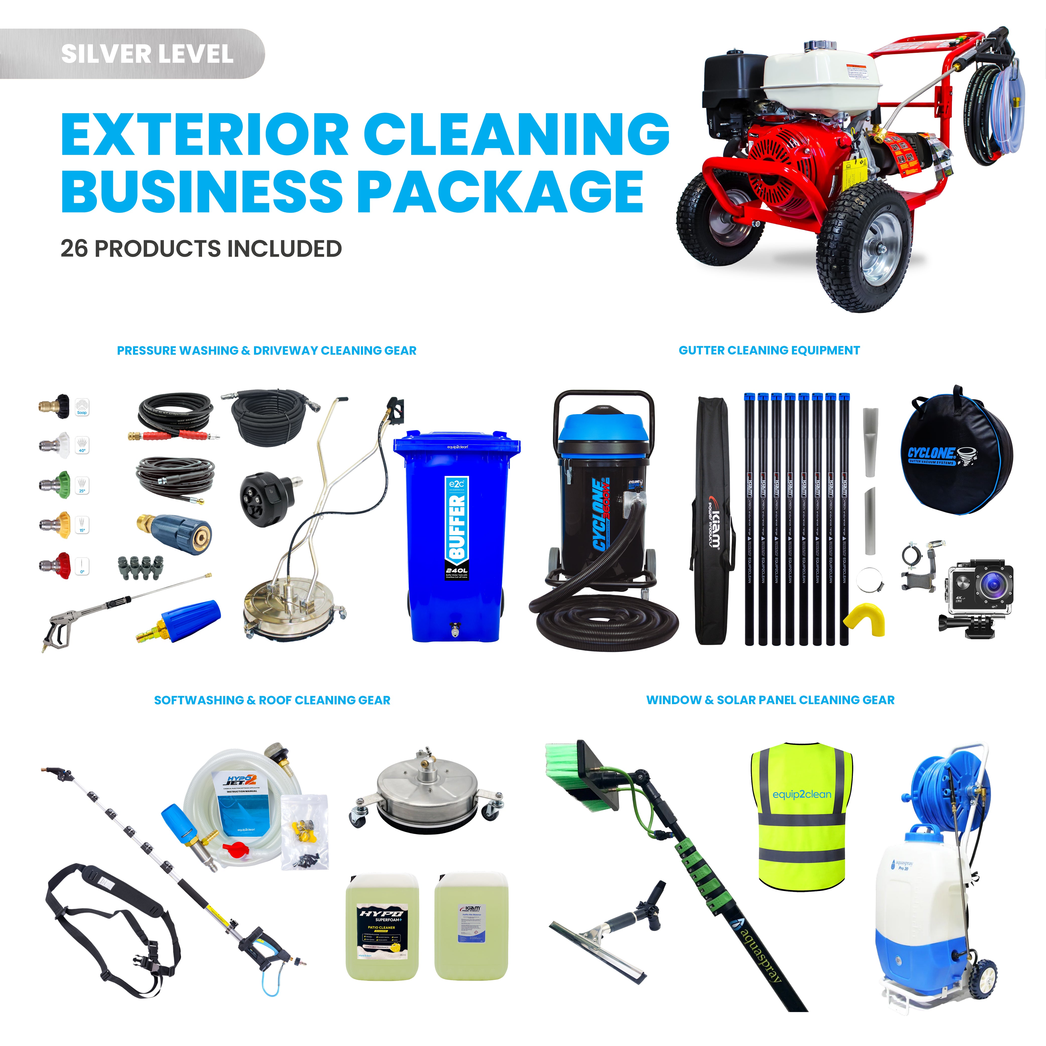 SILVER Exterior Cleaning Business Start-Up Package - Pressure washing, Gutter, Window, Roof cleaning equipment