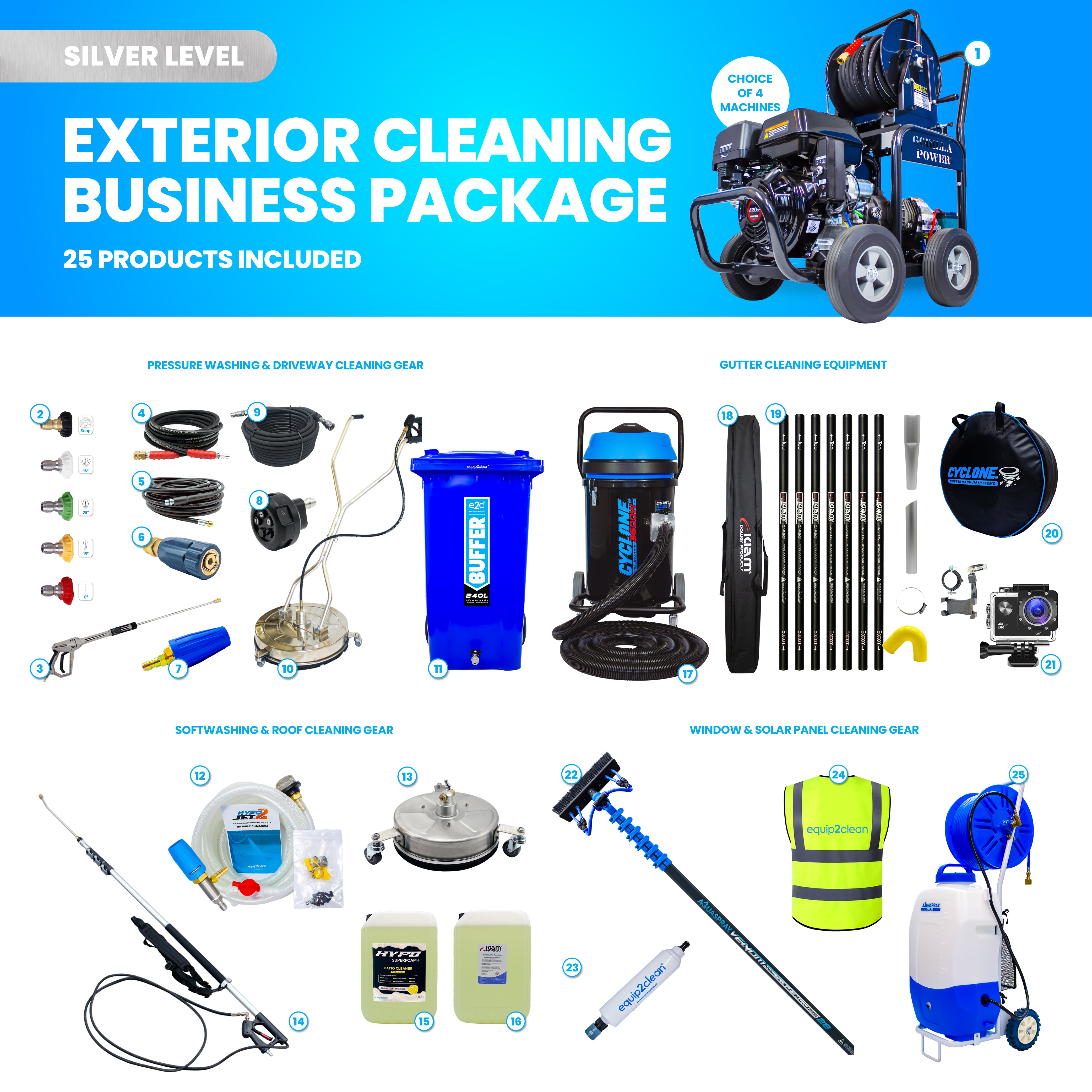 SILVER Exterior Cleaning Business Start-Up Package - Pressure washing, Gutter, Window, Roof cleaning equipment