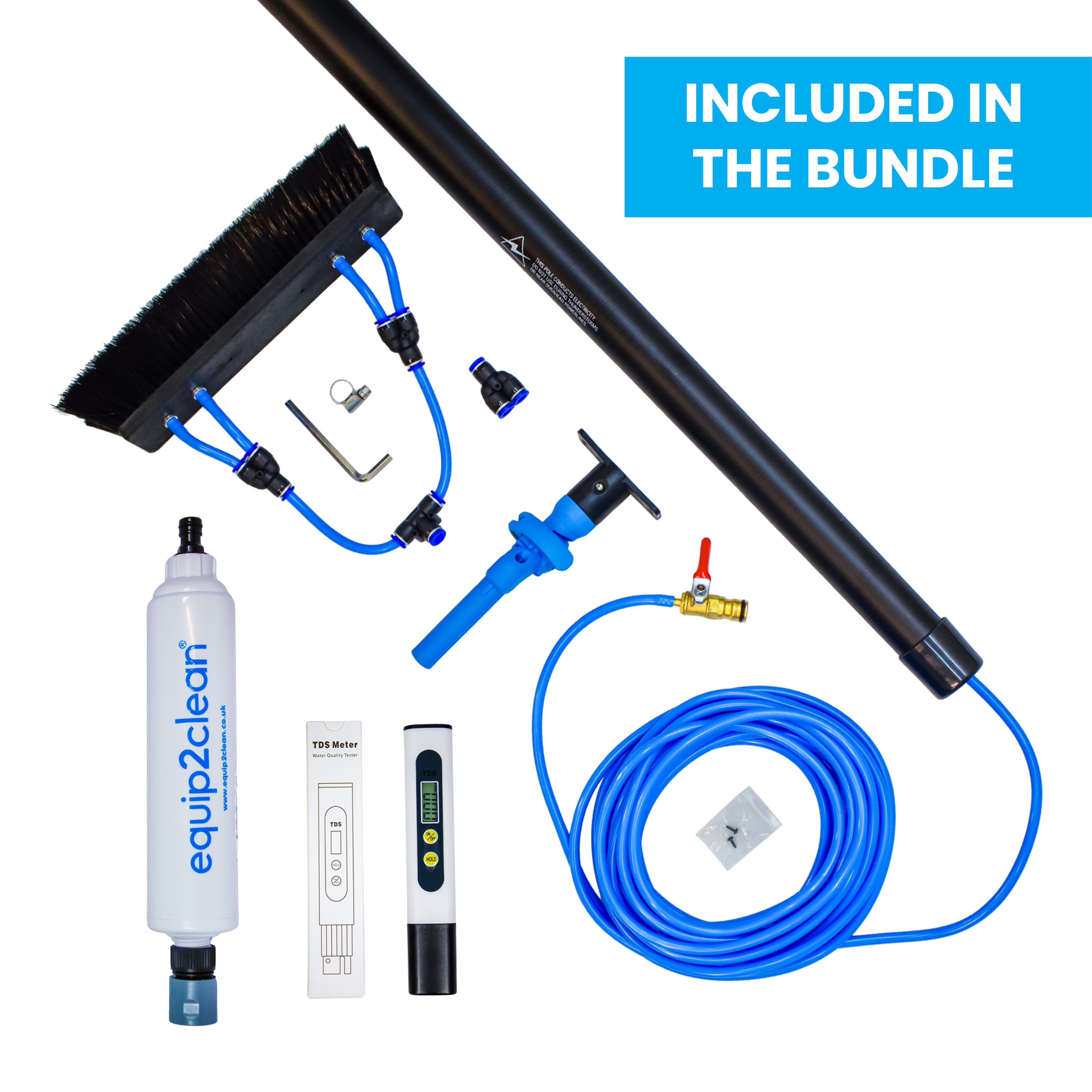 Aquaspray® Venom Bundle Kit - 18ft Water-fed Telescopic Window Cleaning Pole + Inline Di-Filter + TDS Meter