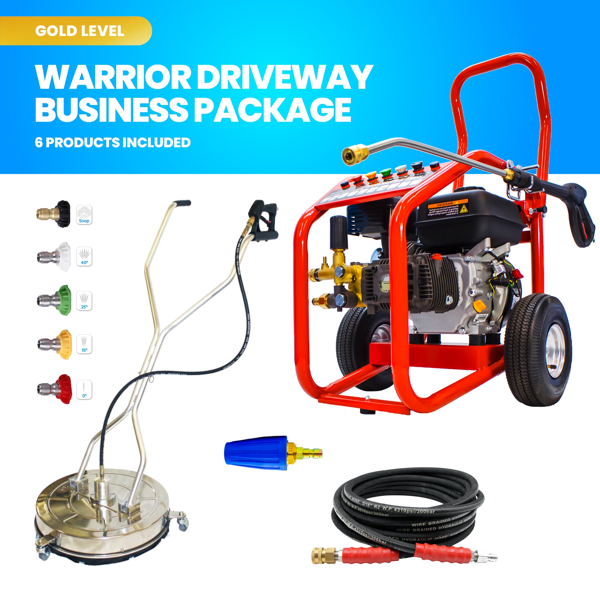 Driveway Cleaning Equipment - Warrior 3700P Petrol Pressure Washer, SurfacePro 21 Rotary Surface Cleaner and Turbo Nozzle