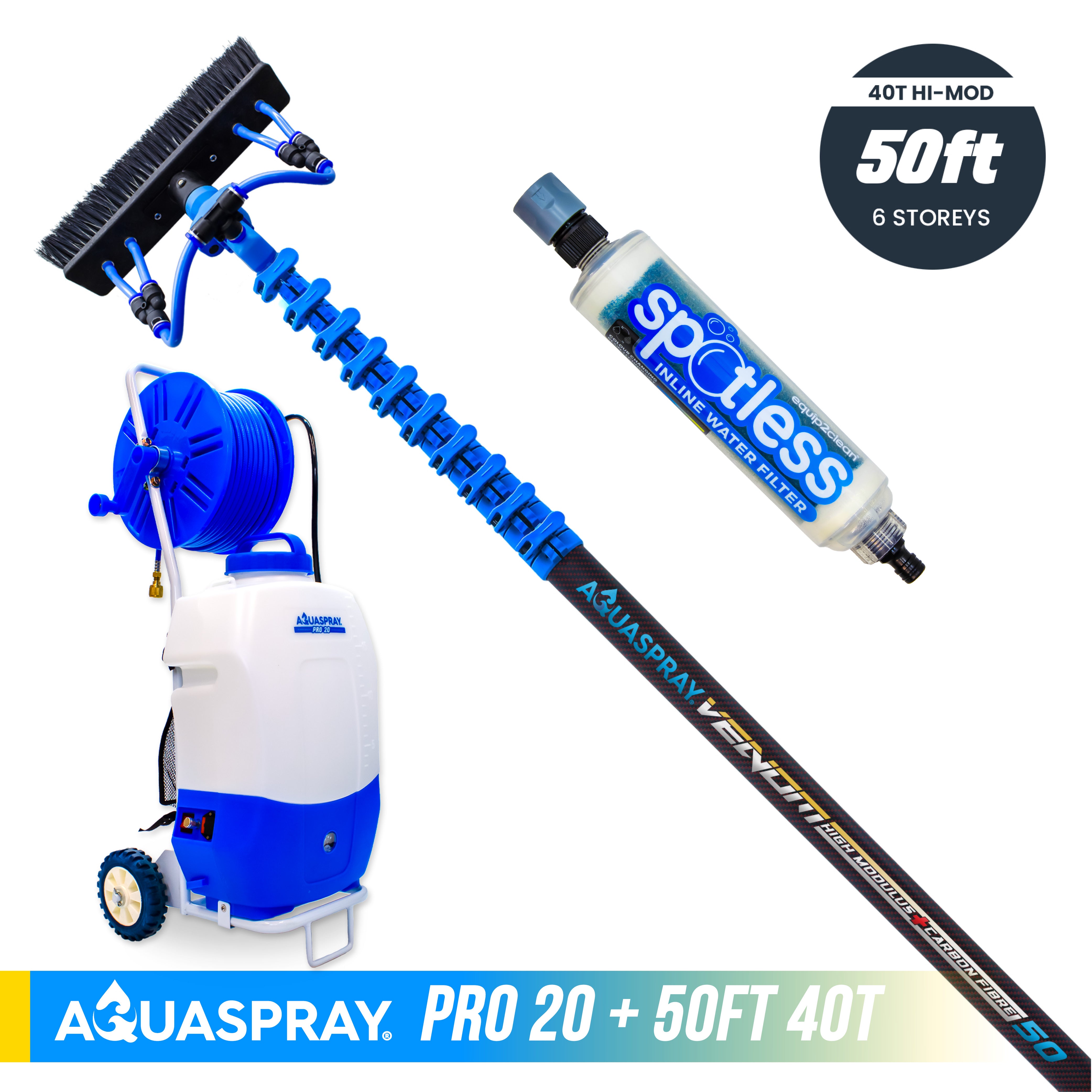 Aquaspray® Venom High-Mod Carbon Fibre Water-Fed Pole & Spray Tank Pack | 22ft–50ft
