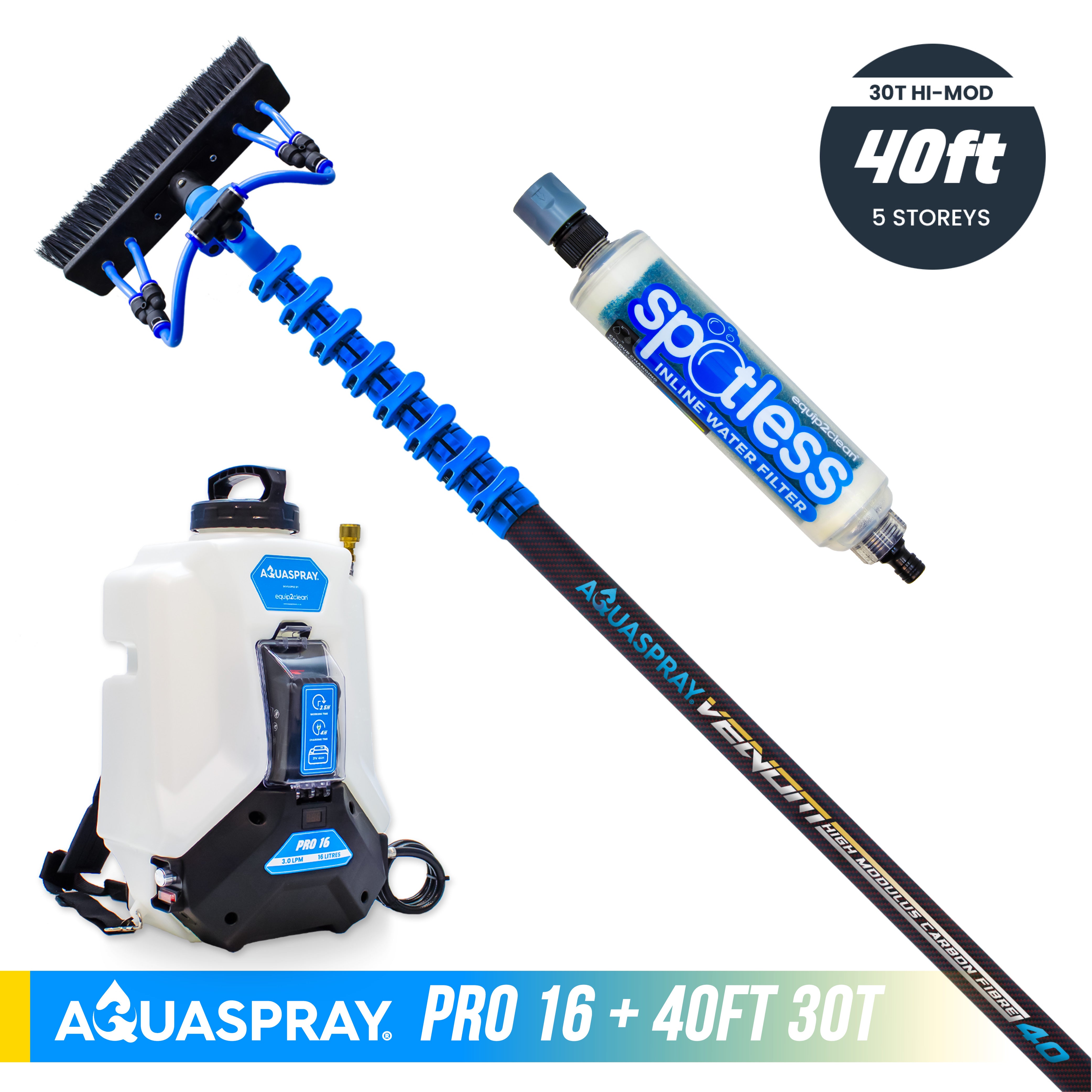 Aquaspray® Venom High-Mod Carbon Fibre Water-Fed Pole & Spray Tank Pack | 22ft–50ft