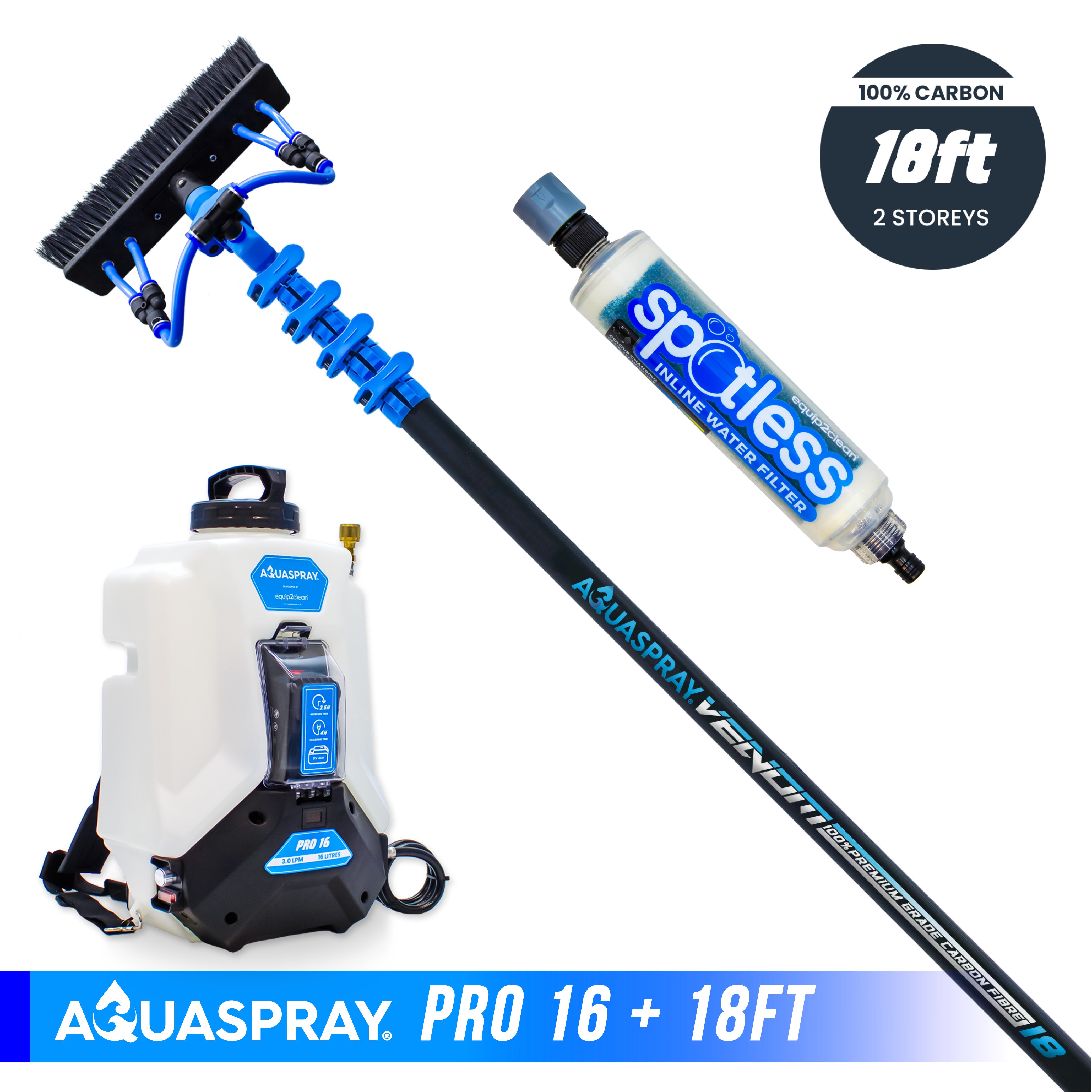 Aquaspray® Venom 100% Carbon Fibre Water-Fed Pole & Spray Tank Pack | 18ft–22ft