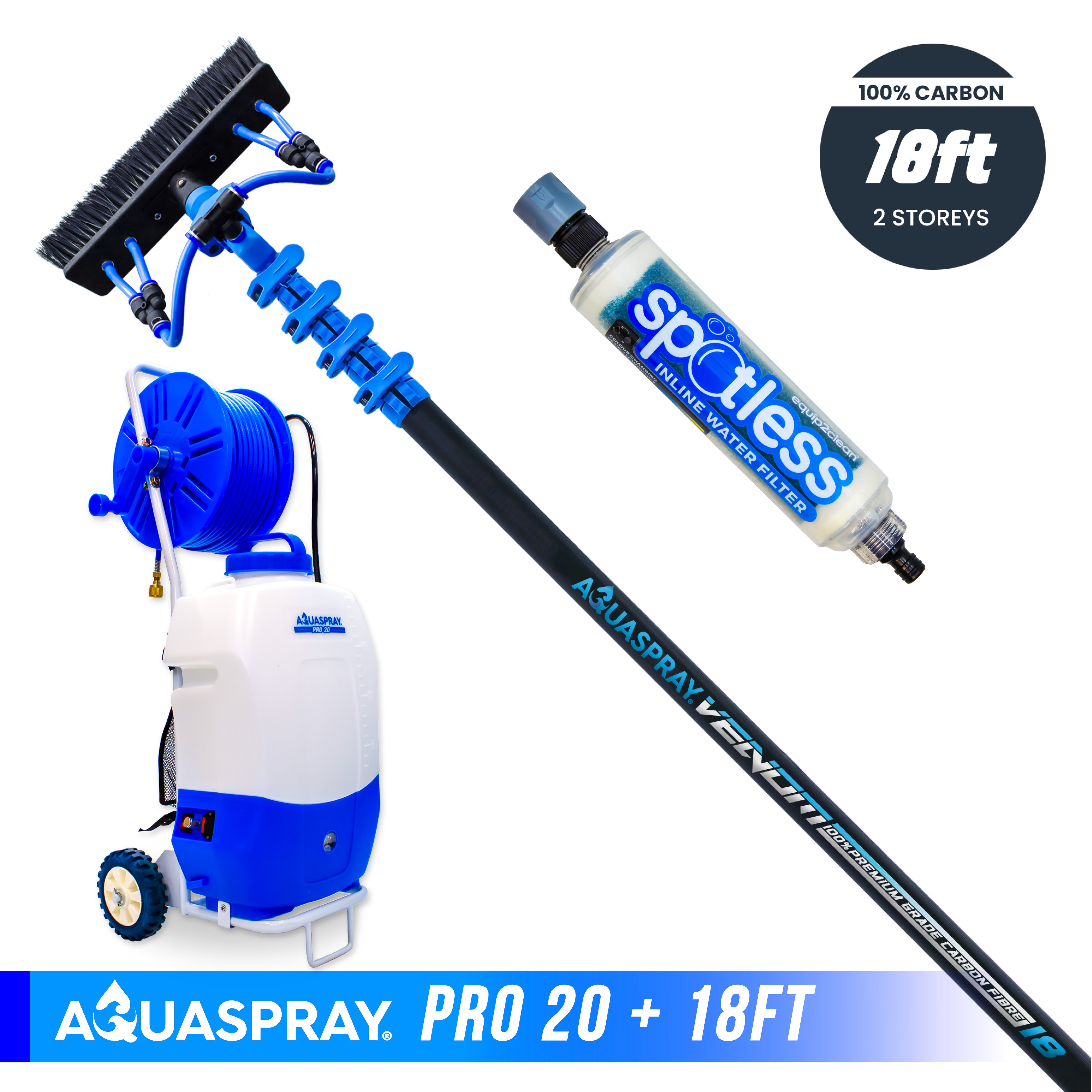 Aquaspray® Venom 100% Carbon Fibre Water-Fed Pole & Spray Tank Pack | 18ft–22ft
