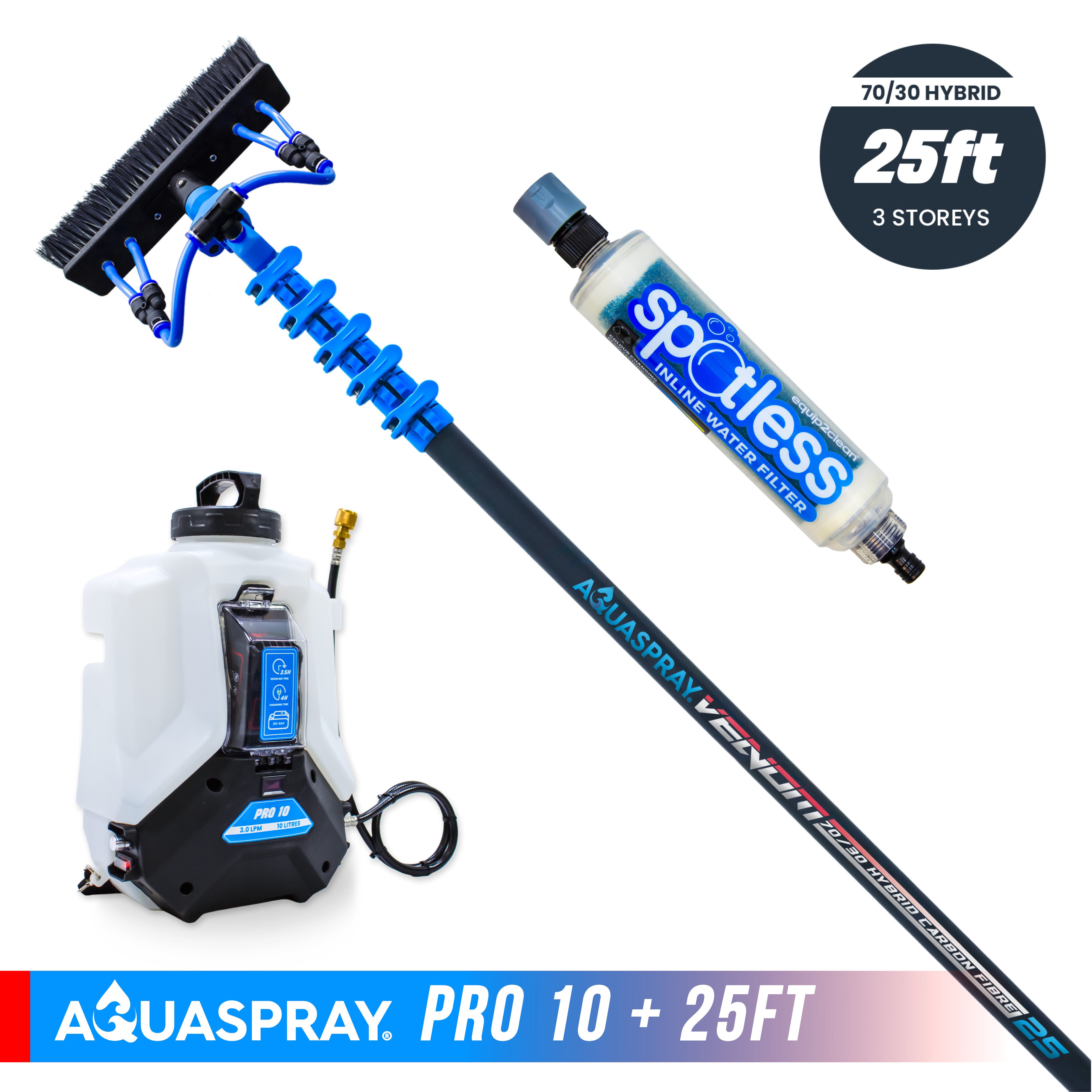 Aquaspray® Venom 70/30 Hybrid Water-Fed Pole & Spray Tank Pack | 25ft–30ft