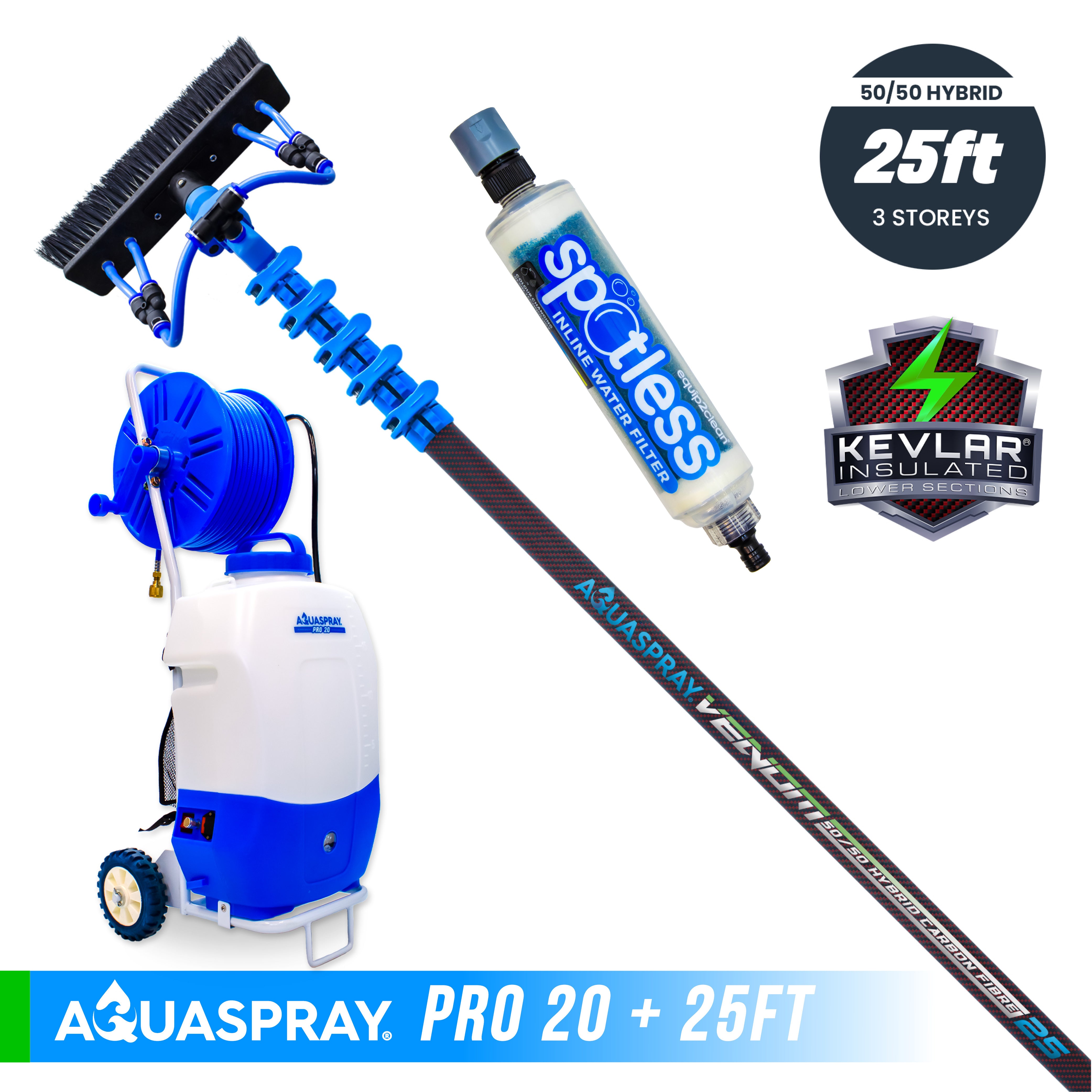 Aquaspray® Venom 50/50 Hybrid KEVLAR INSULATED Water-Fed Pole & Spray Tank Pack | 18ft–30ft