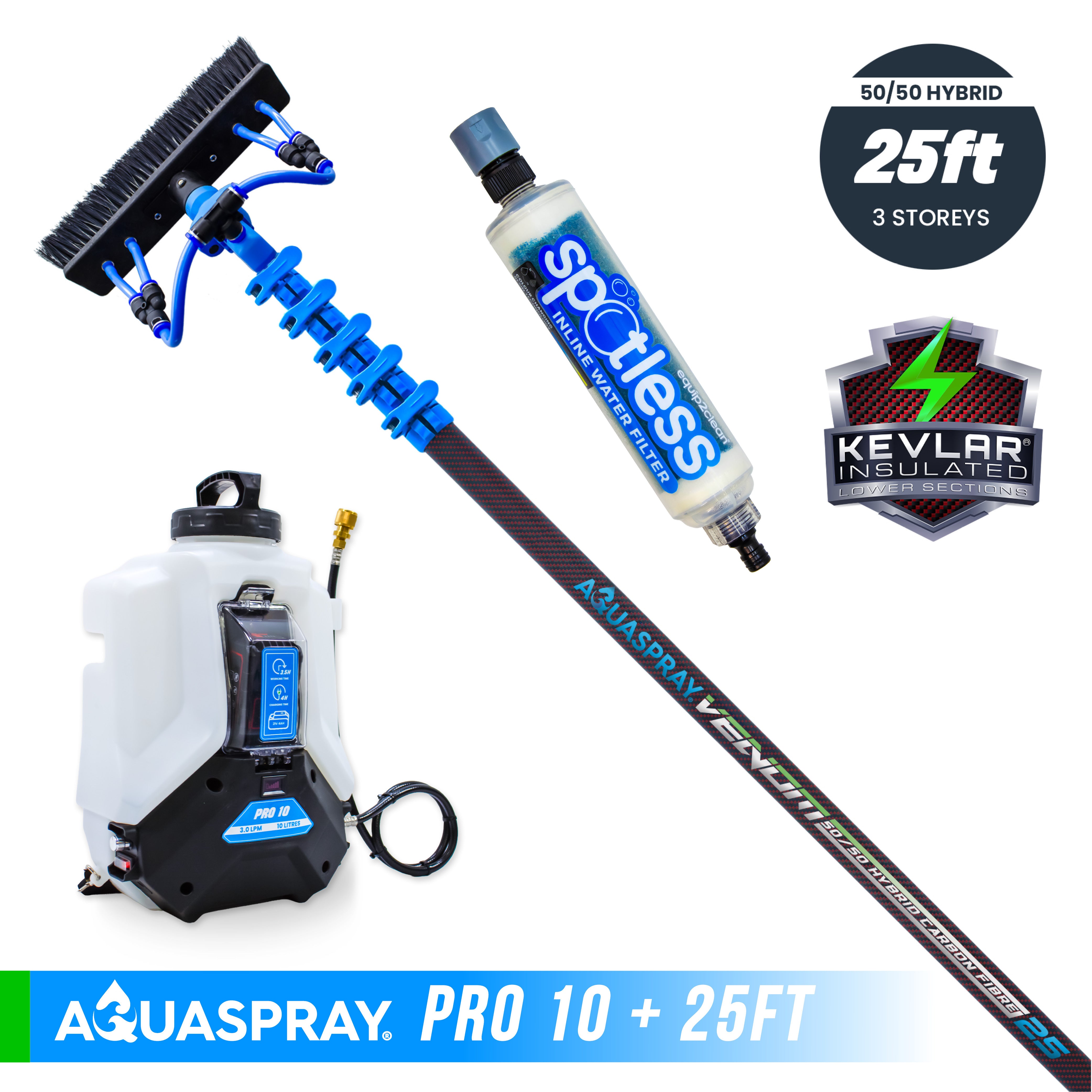 Aquaspray® Venom 50/50 Hybrid KEVLAR INSULATED Water-Fed Pole & Spray Tank Pack | 18ft–30ft