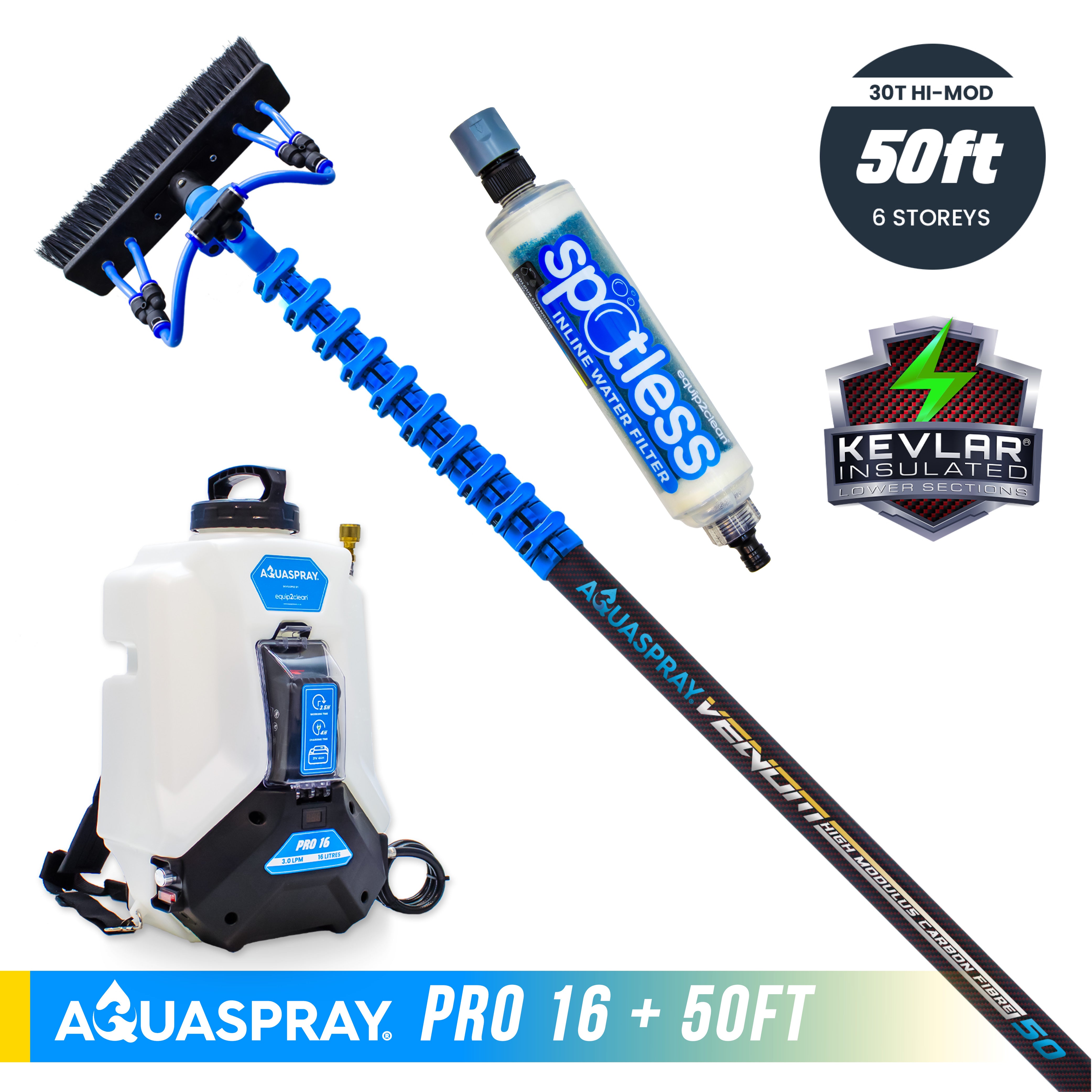 Aquaspray® Venom 50ft 30T High-Mod KEVLAR INSULATED Water-Fed Pole & Spray Tank Pack