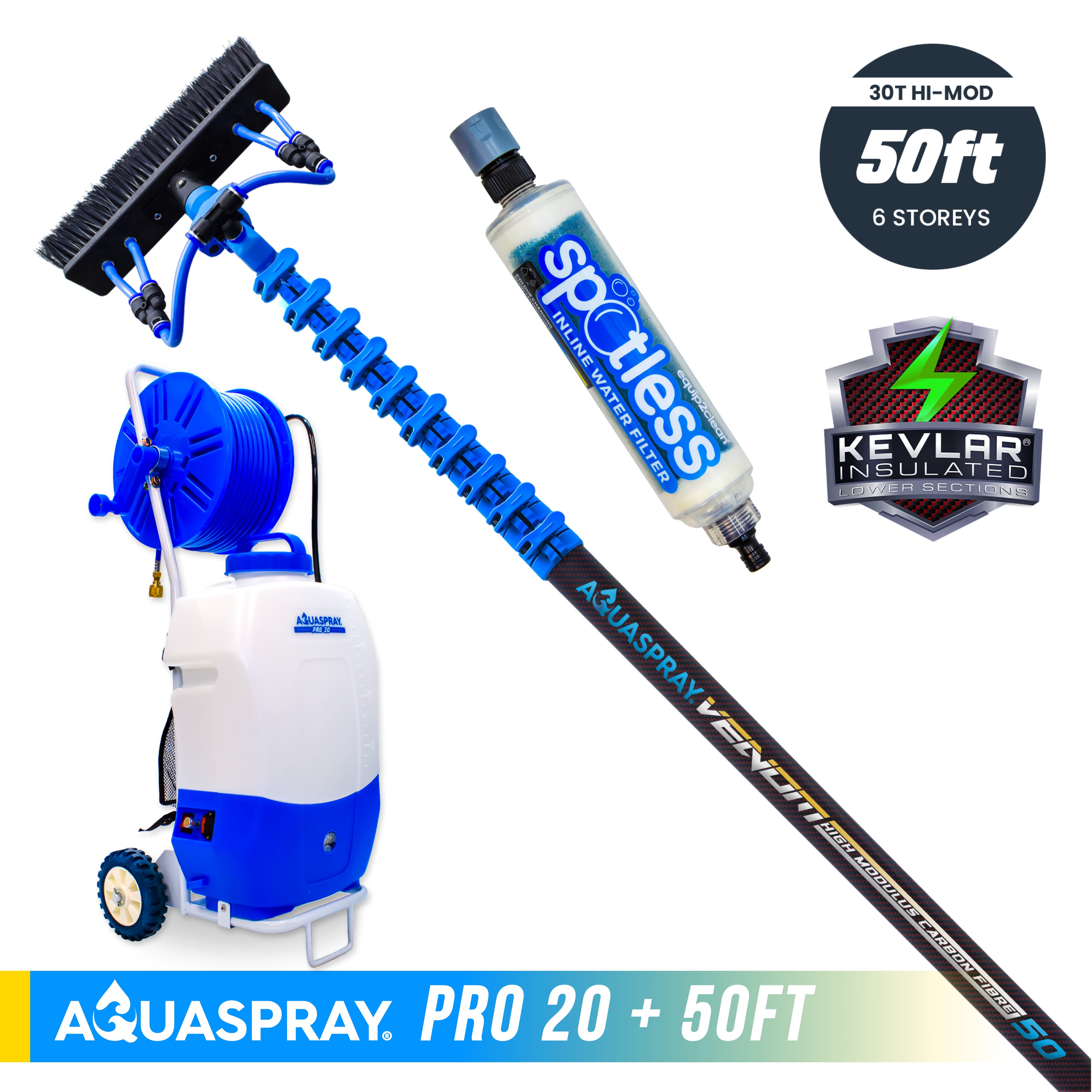 Aquaspray® Venom 50ft 30T High-Mod KEVLAR INSULATED Water-Fed Pole & Spray Tank Pack