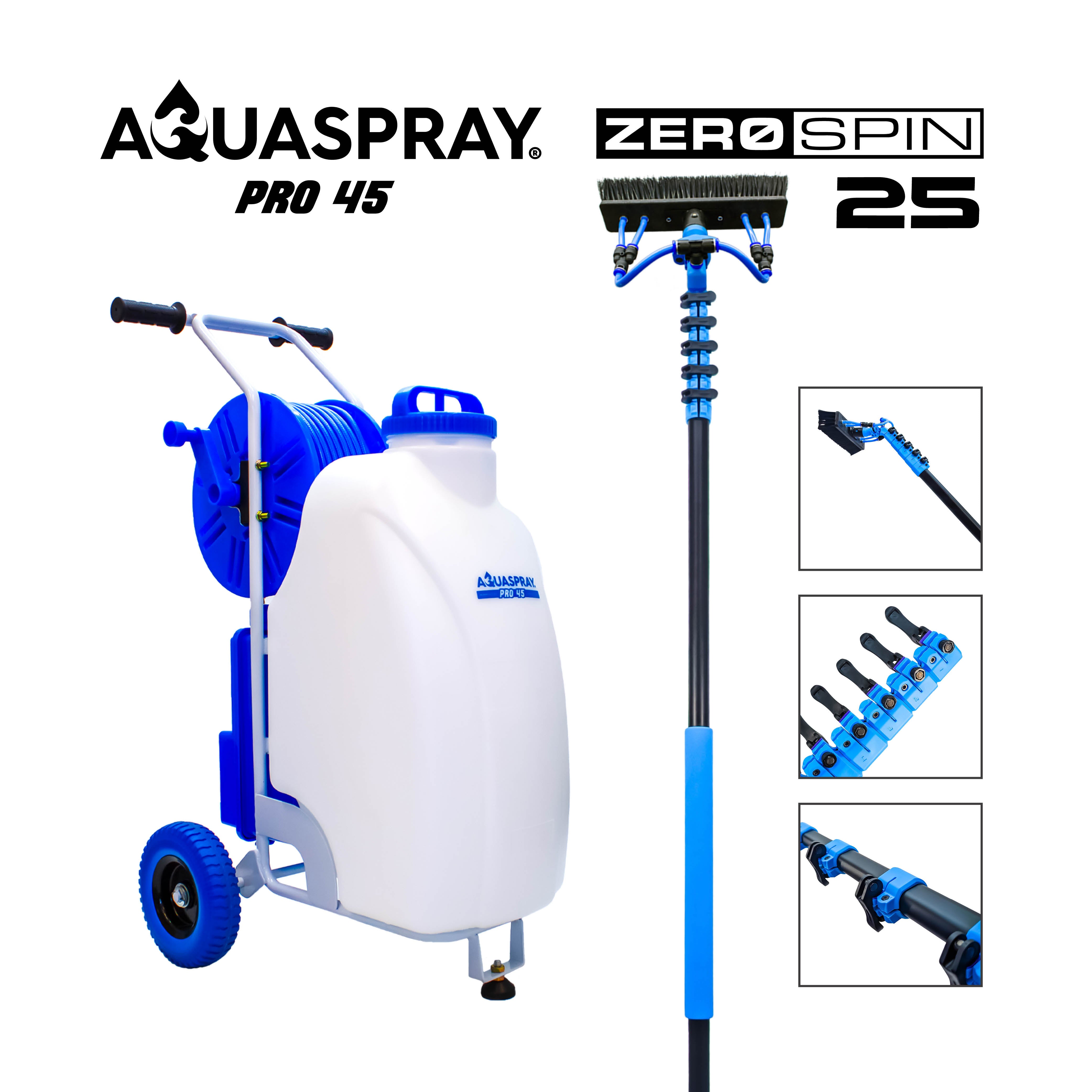 Aquaspray Pro Réservoir de pulvérisation d'eau à piles de 45 L avec poteau de 25 pieds et système de raclette