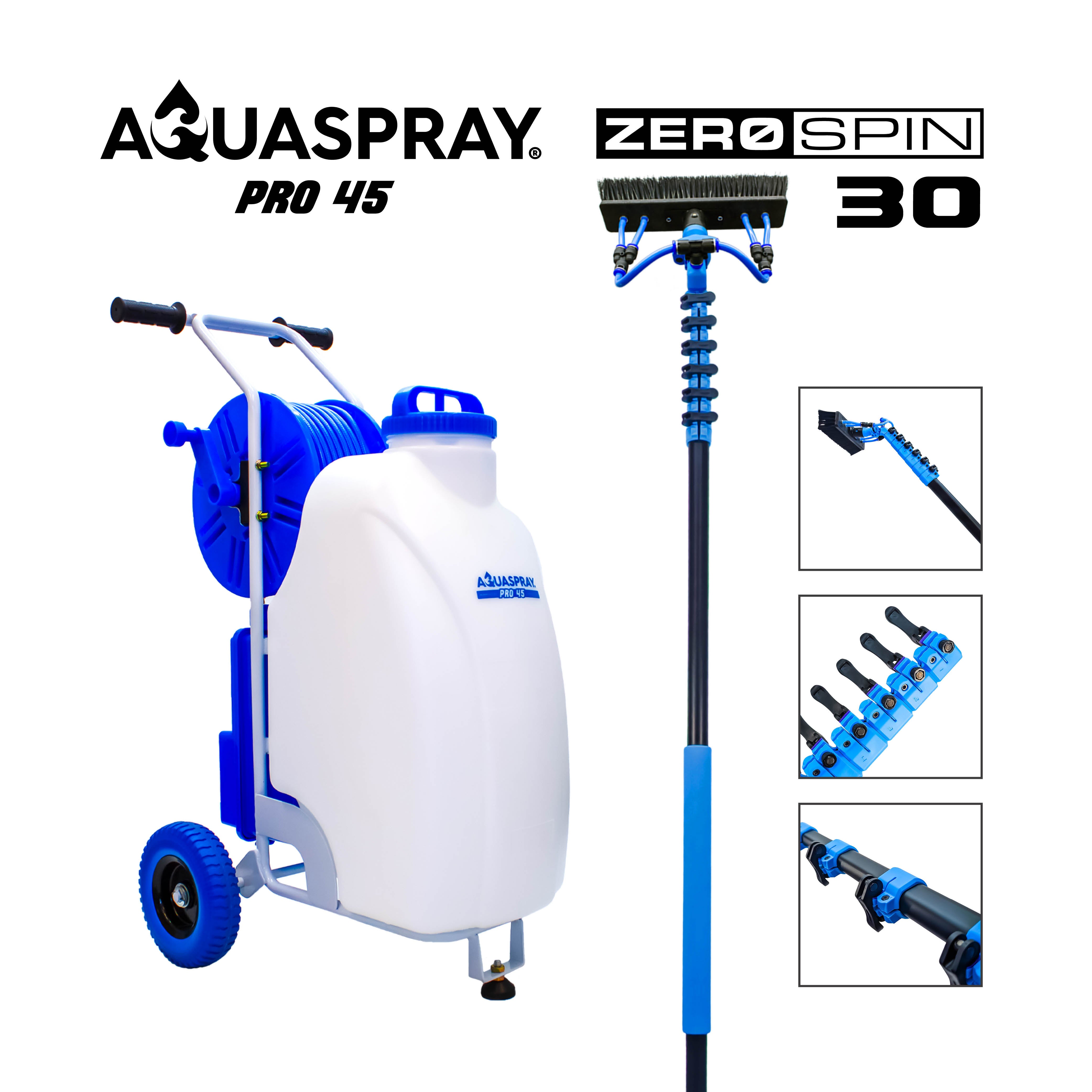 Réservoir de pulvérisation d'eau à piles Aquaspray Pro 45 L avec poteau de 30 pieds et système de raclette
