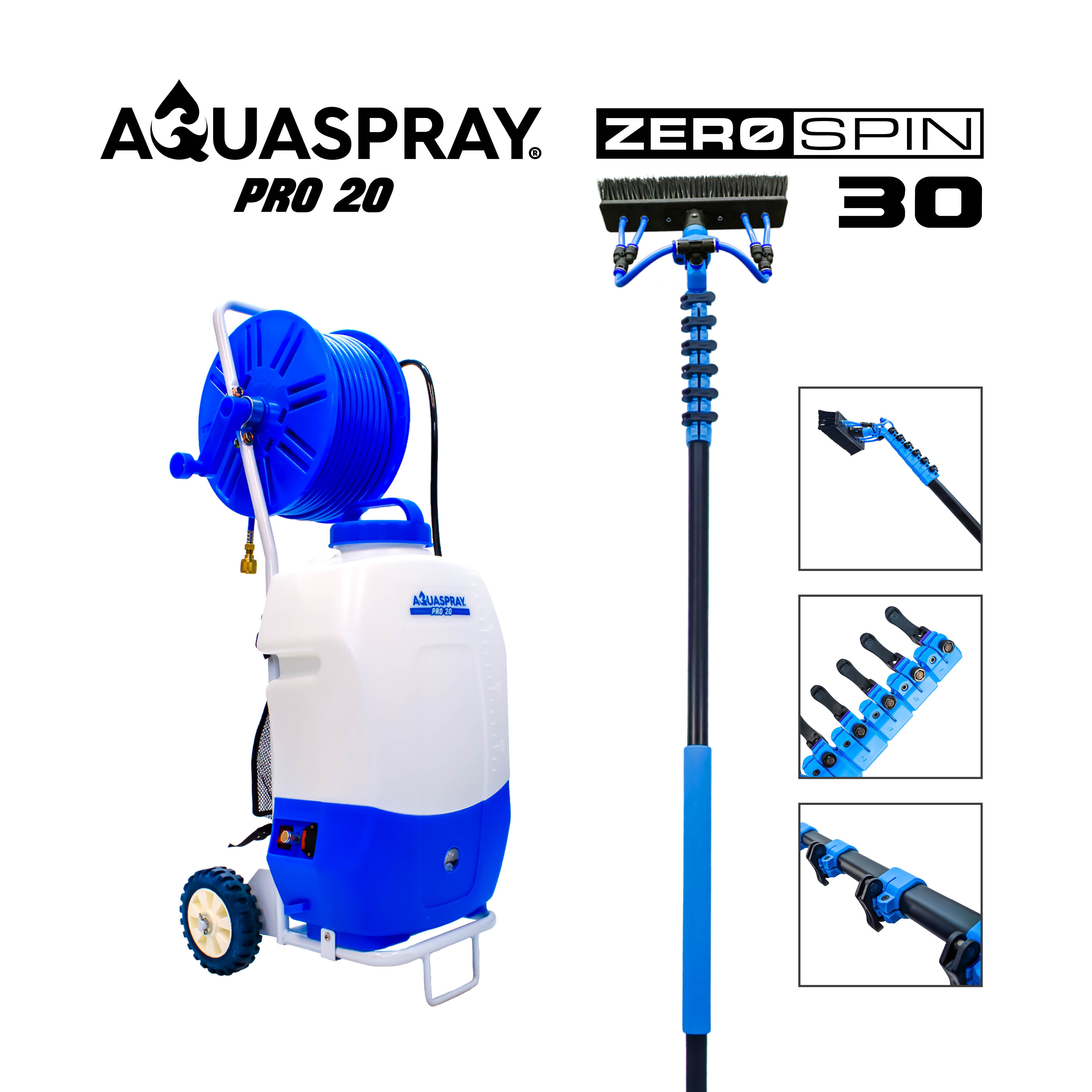 Aquaspray Pro Réservoir de pulvérisation d'eau à piles de 20 L avec poteau de 30 pieds et système de raclette