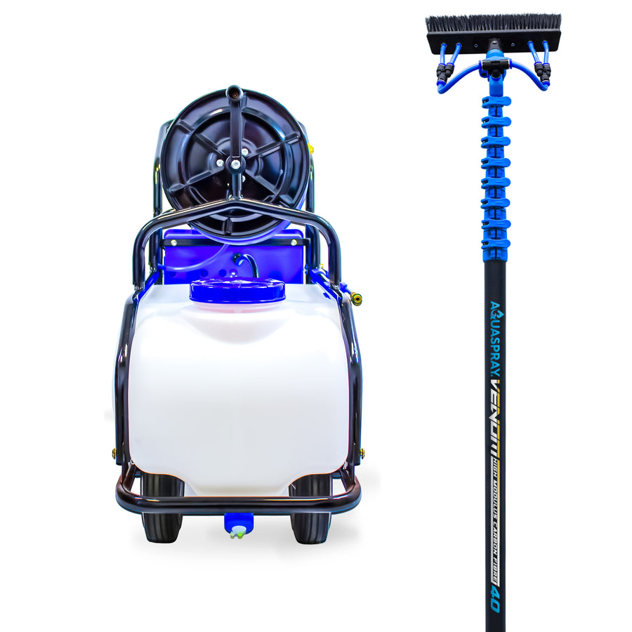 Aquaspray Pro 60L Battery Operated Water Spray Tank with Aquaspray Venom 40ft 30T High-Mod Waterfed Window Cleaning Pole