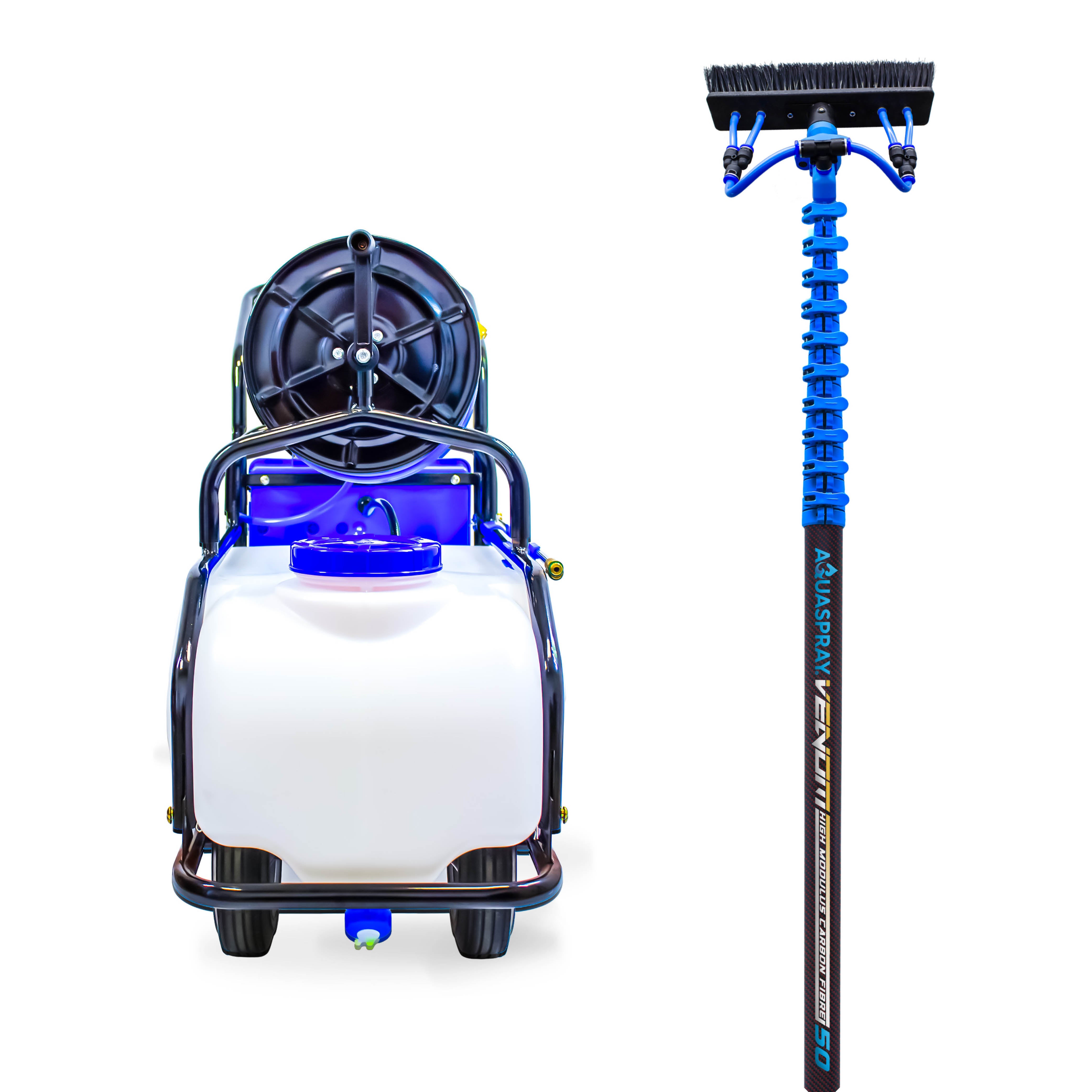 Aquaspray Pro 60L Battery Operated Water Spray Tank with Aquaspray® Venom 50ft 30T High-Mod Kevlar Insulated Waterfed Window Cleaning Pole