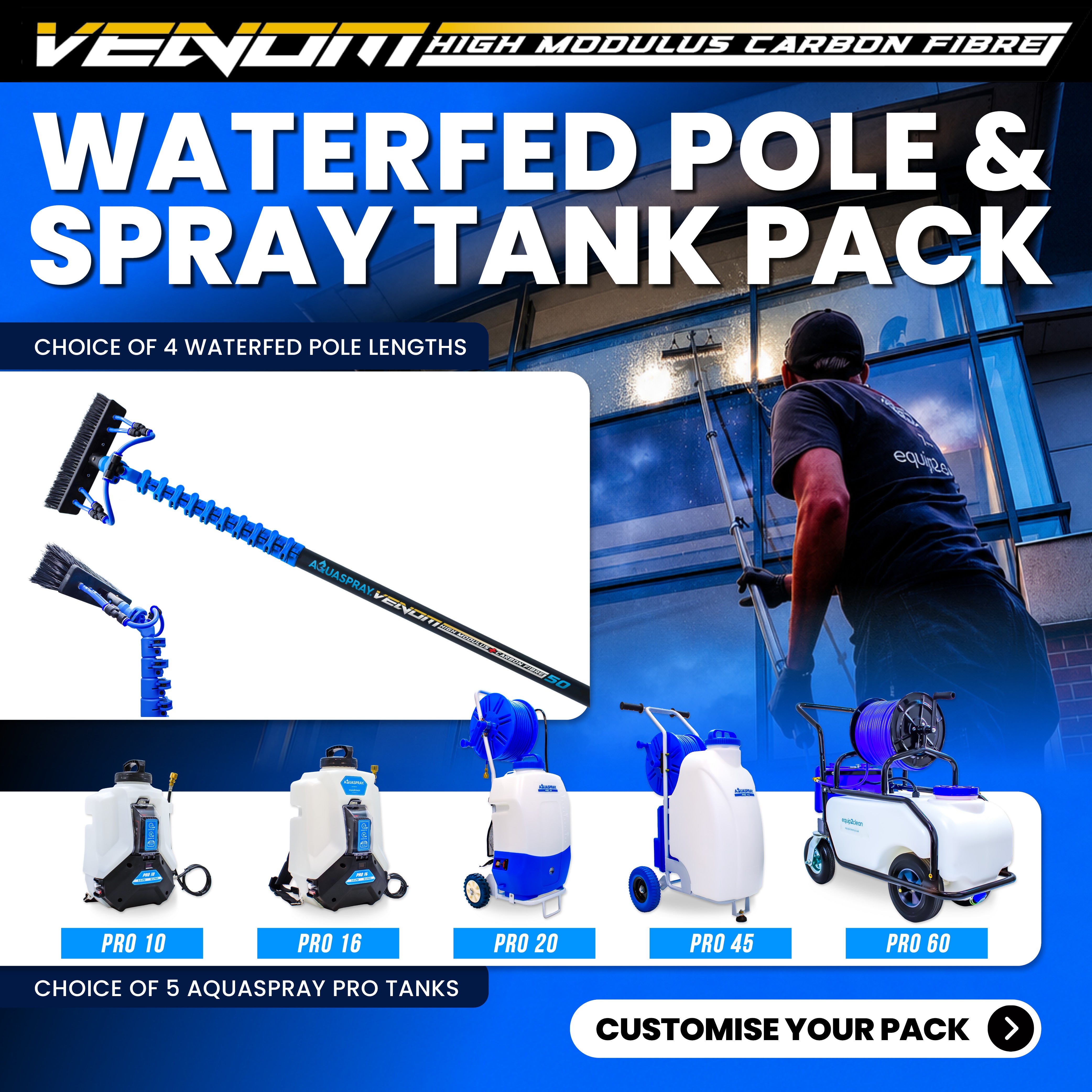 Aquaspray® Venom High-Mod Carbon Fibre Water-Fed Pole & Spray Tank Pack | 22ft–50ft