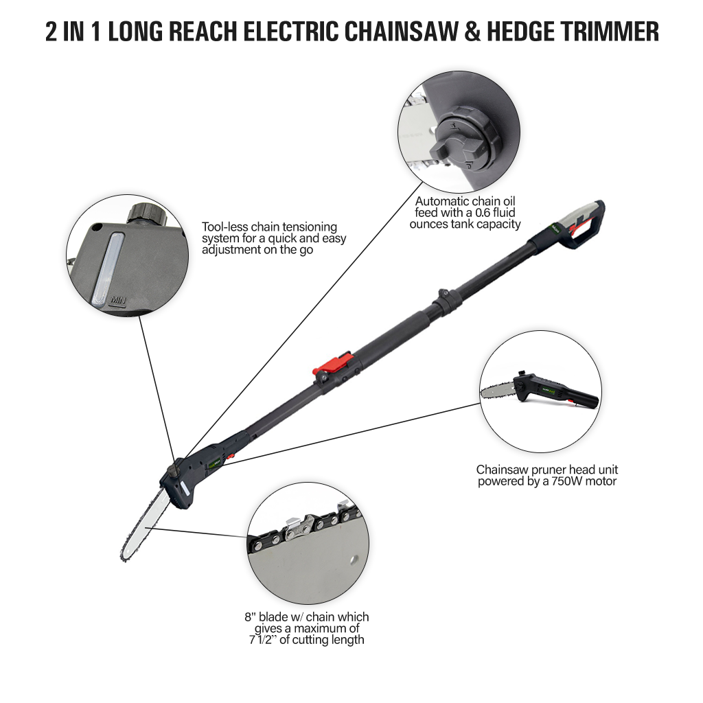 Wolf Creek 2 IN 1 Electric Long Reach Pole Saw & Hedge Trimmer