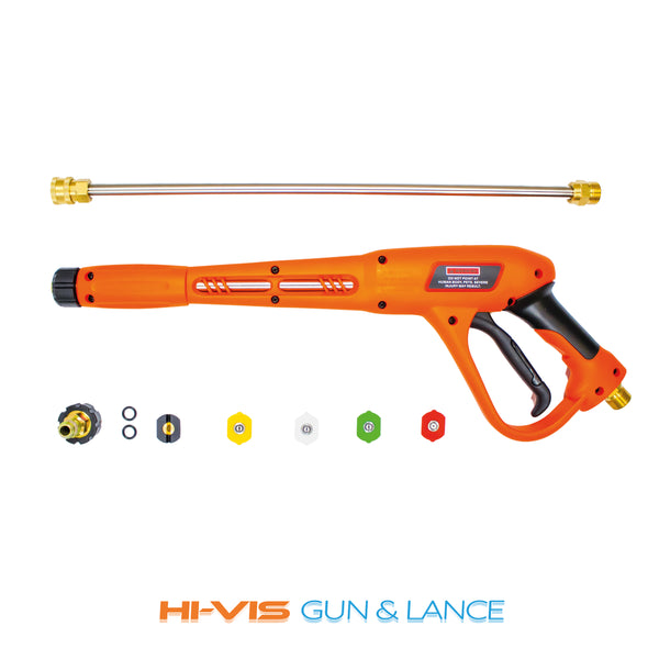Kit pistolet et buse à gâchette haute pression industrielle robuste orange haute visibilité
