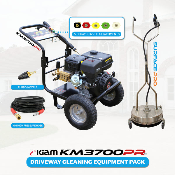 Driveway Cleaning Equipment - KM3700PR Petrol Pressure Washer, SurfacePro Rotary Cleaner and Turbo Nozzle