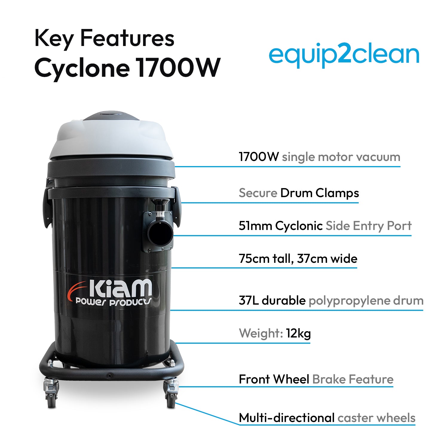 Kiam CYCLONE® 1700W 37L Gutter Vacuum