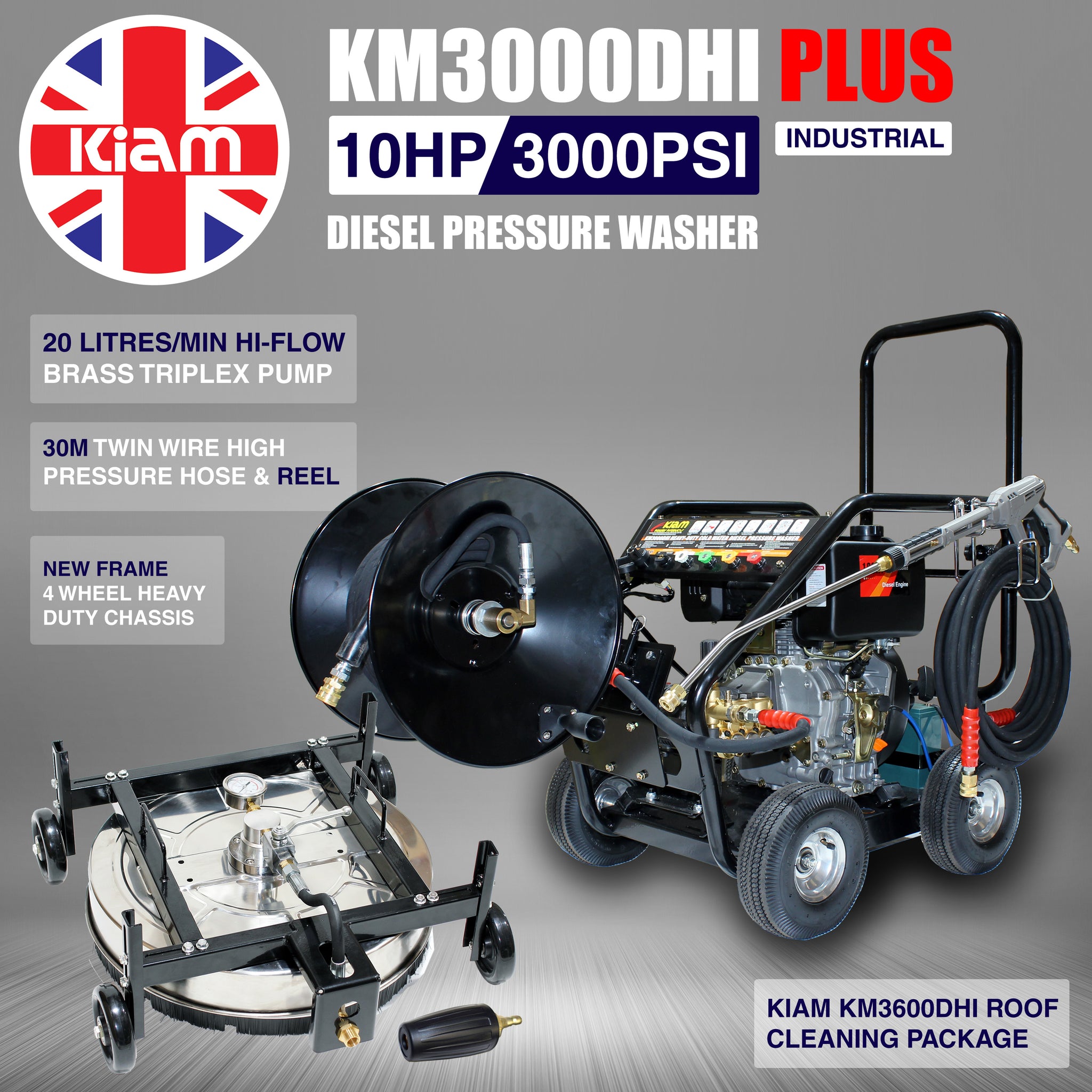 Roof Cleaning Equipment - KM3000DHI PLUS Diesel Pressure Washer, 30m H