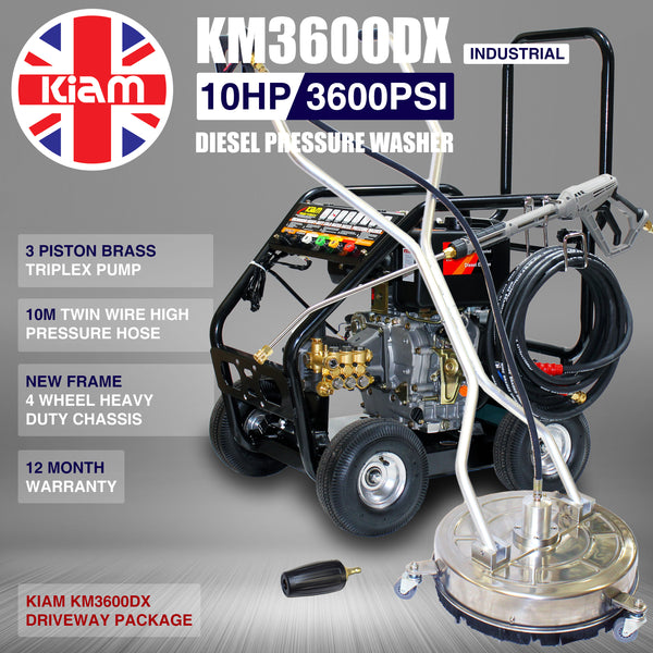 Driveway Cleaning Equipment - KM3600DX Diesel Pressure Washer, SurfacePro 18 Rotary Cleaner and Turbo Nozzle
