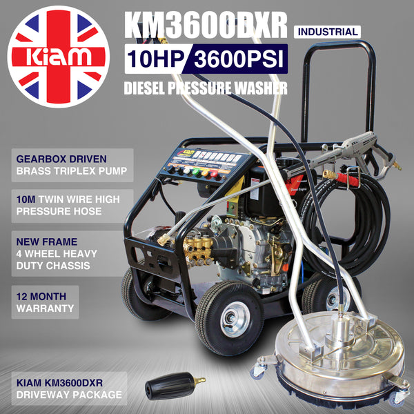 Driveway Cleaning Equipment - KM3600DXR Diesel Pressure Washer, SurfacePro 18 Rotary Cleaner and Turbo Nozzle