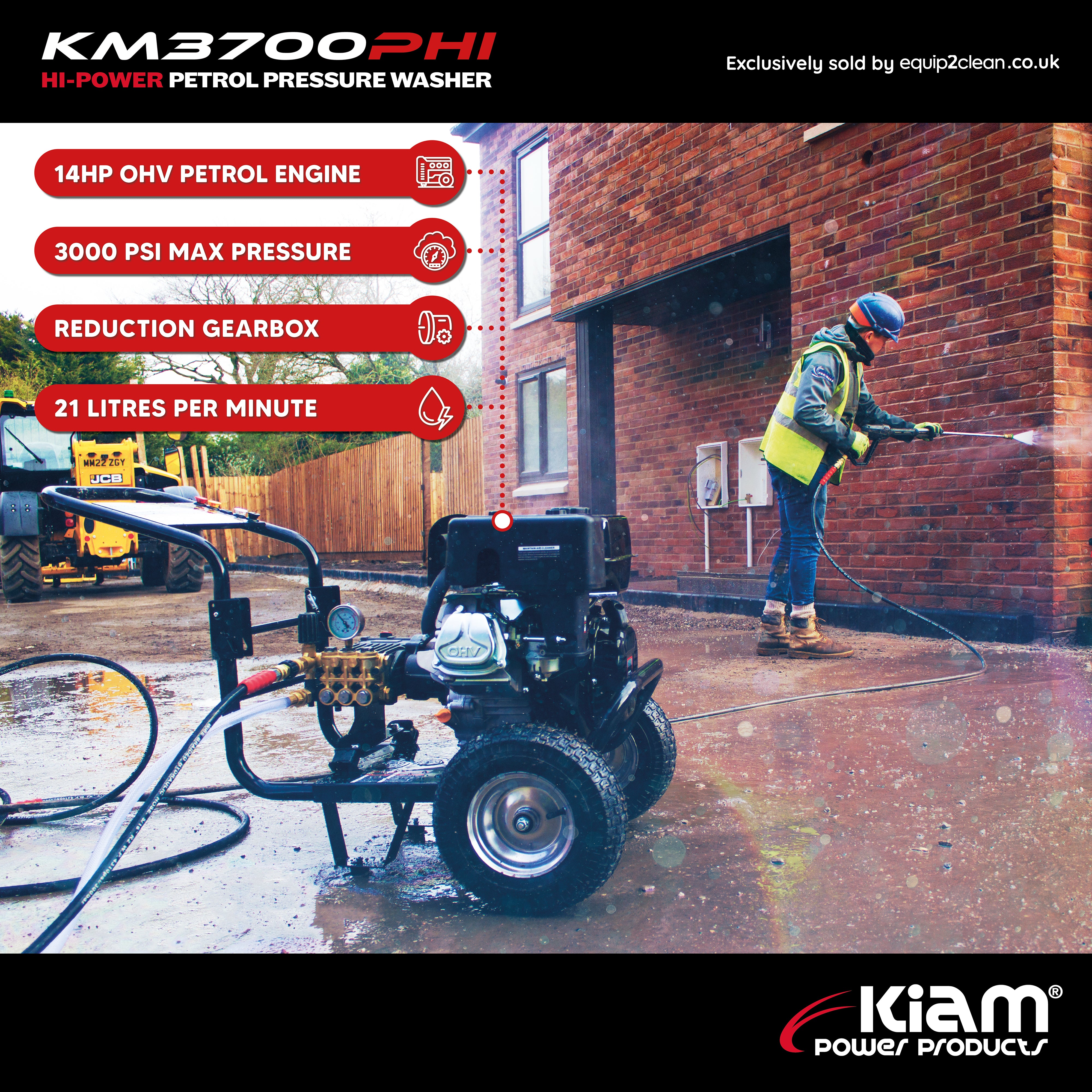 Kiam KM3700PHI (HIFLOW) Petrol Pressure Washer Jet Cleaner (14HP) 21lpm