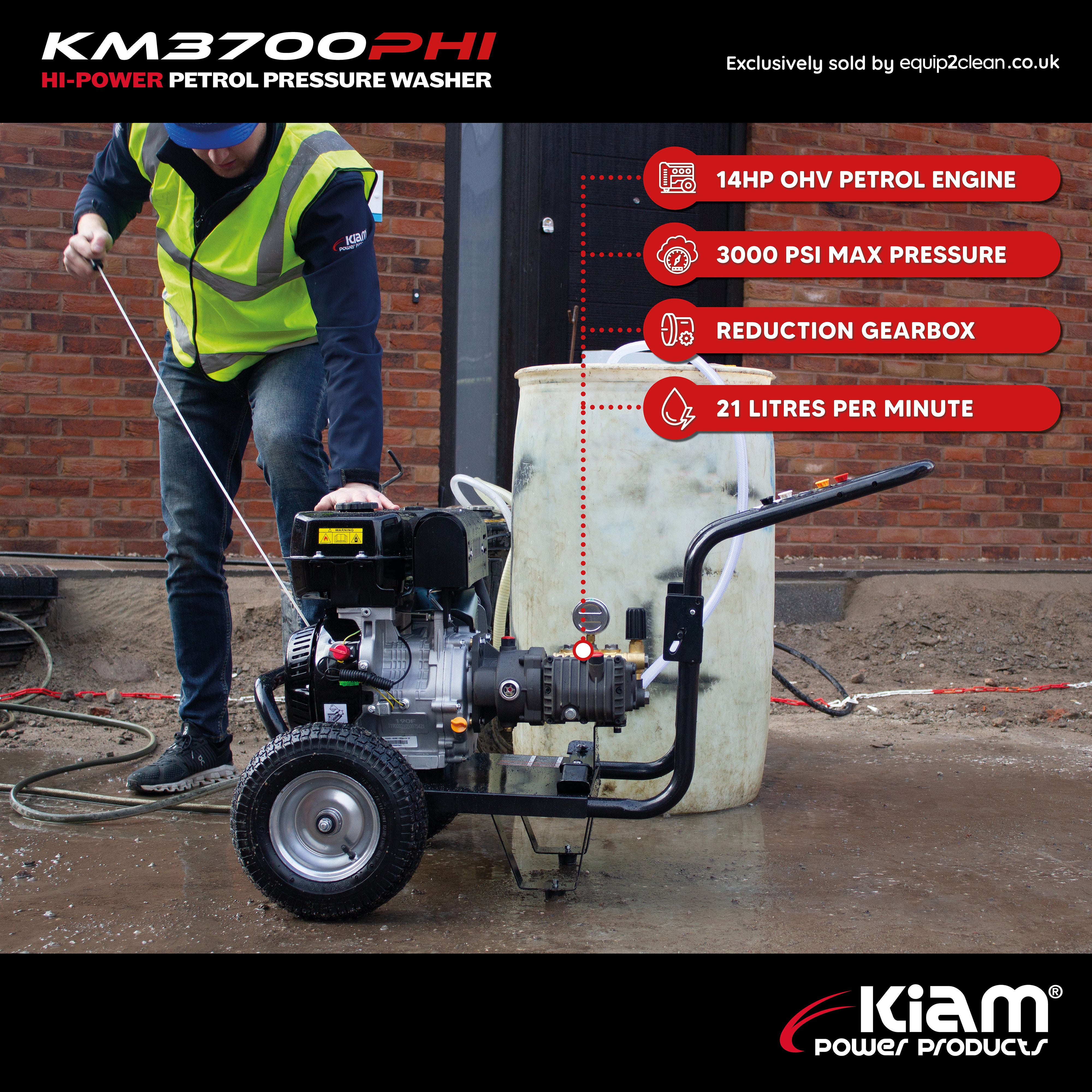 Kiam KM3700PHI (HIFLOW) Petrol Pressure Washer Jet Cleaner (14HP) 21lpm