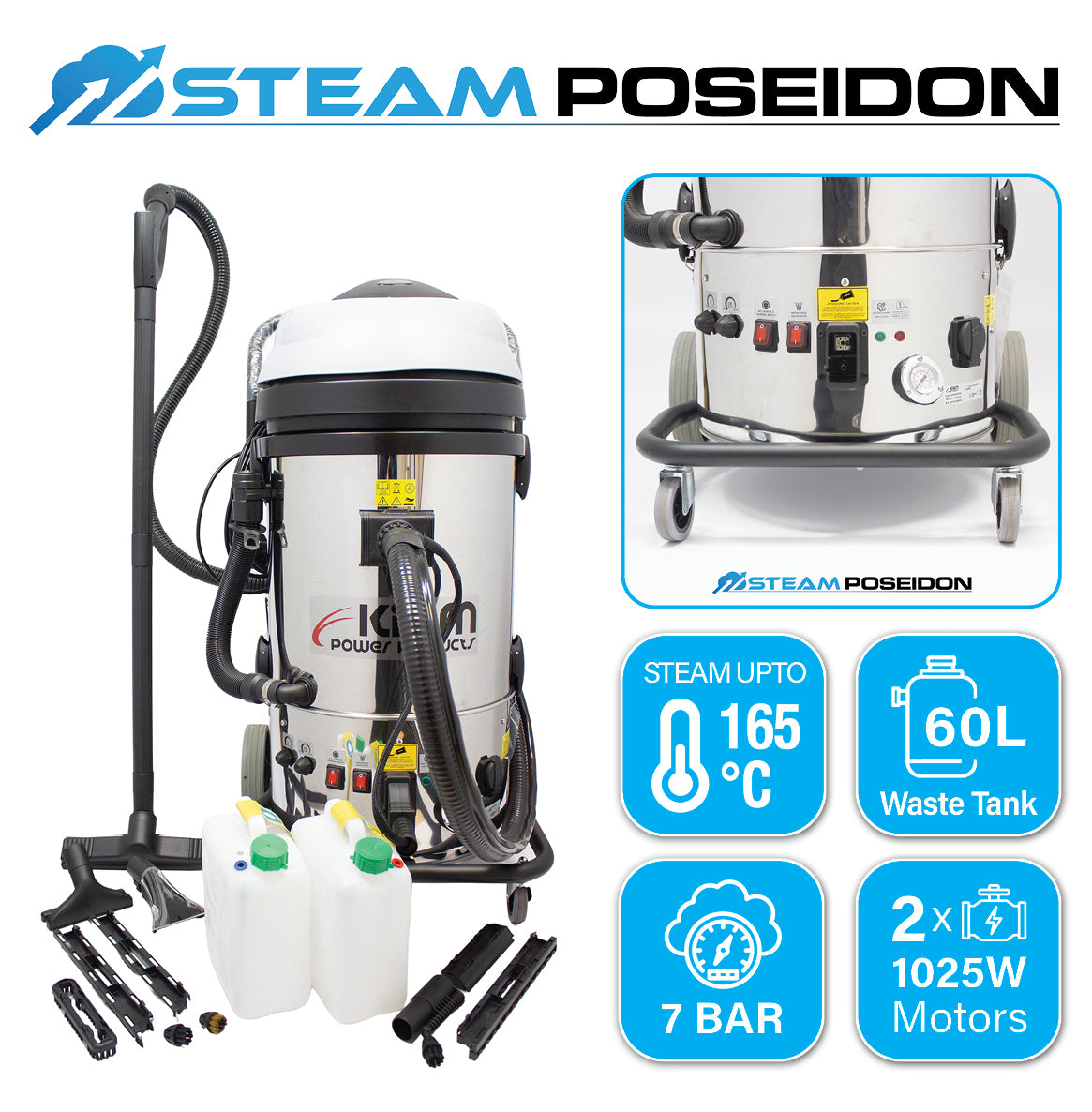 Steam Poseidon 60L Industrial Dry Steam Cleaner Vacuum