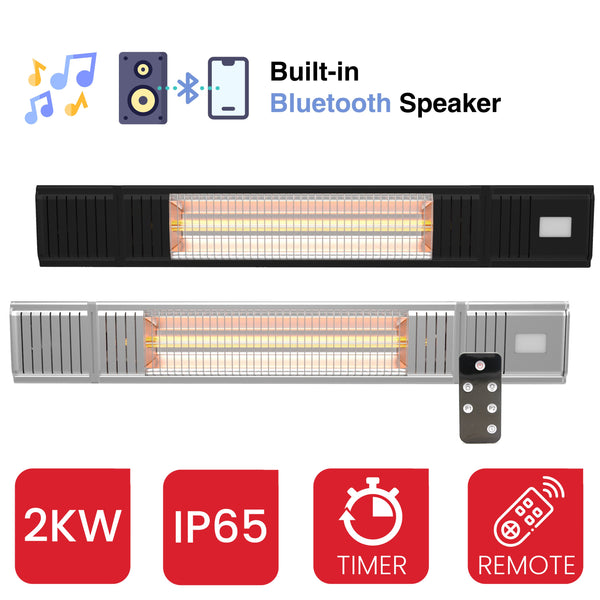 Castle Heaters - Heatbeat 2KW Infrared Outdoor Garden Patio Heater with Bluetooth Speaker & Remote Control